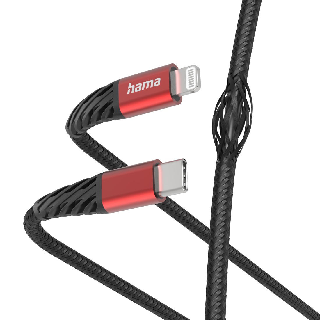 Hama Ladekabel Extreme, USB-C - Lightning, 1,5 m, Nylon, f. iPhone, Schw./Rot