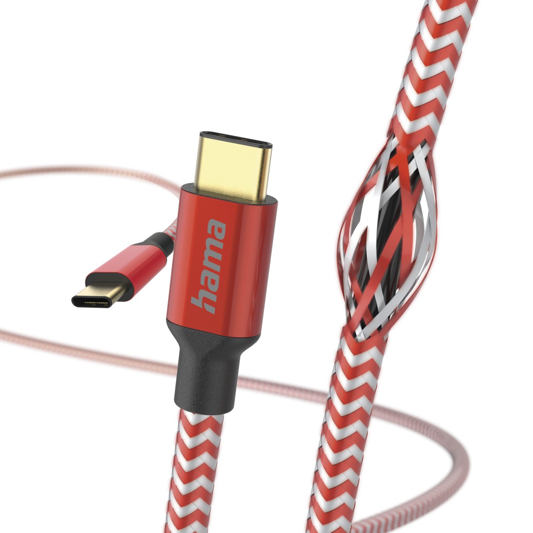 Hama Ladekabel Reflective, USB-C - USB-C, 1,5 m, Nylon, Rot