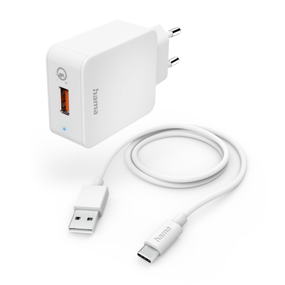 Hama Schnellladegerät mit Ladekabel USB-C, Qualcomm®, 19,5 W, 1,5 m, Weiß