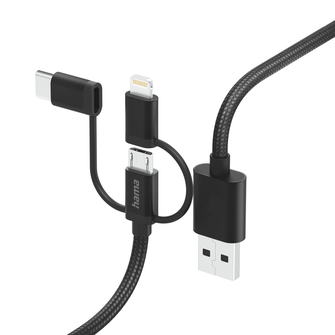 Hama 3in1 Multi-Ladekabel, USB-A - Micro-USB, USB-C u. Lightning, 1,5 m, Schwarz Hama 3in1 Multi-Ladekabel, USB-A - Micro-USB, USB-C u. Lightning, 1,5 m, Schwarz