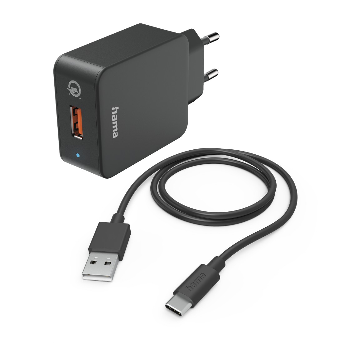 Hama Schnellladegerät mit Ladekabel USB-C, Qualcomm®, 19,5 W, 1,5 m, Schwarz