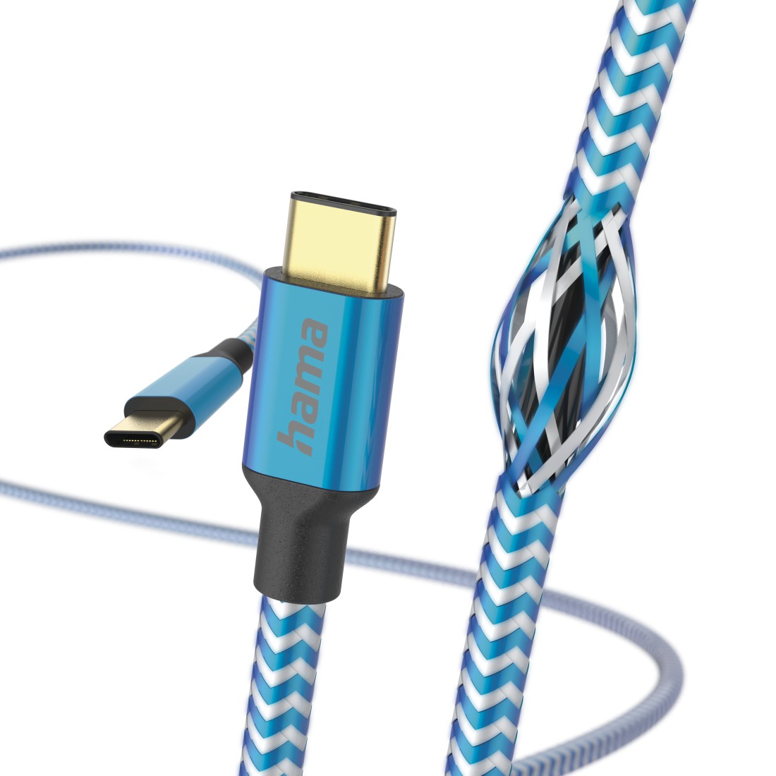 Hama Ladekabel Reflective, USB-C - USB-C, 1,5 m, Nylon, Blau