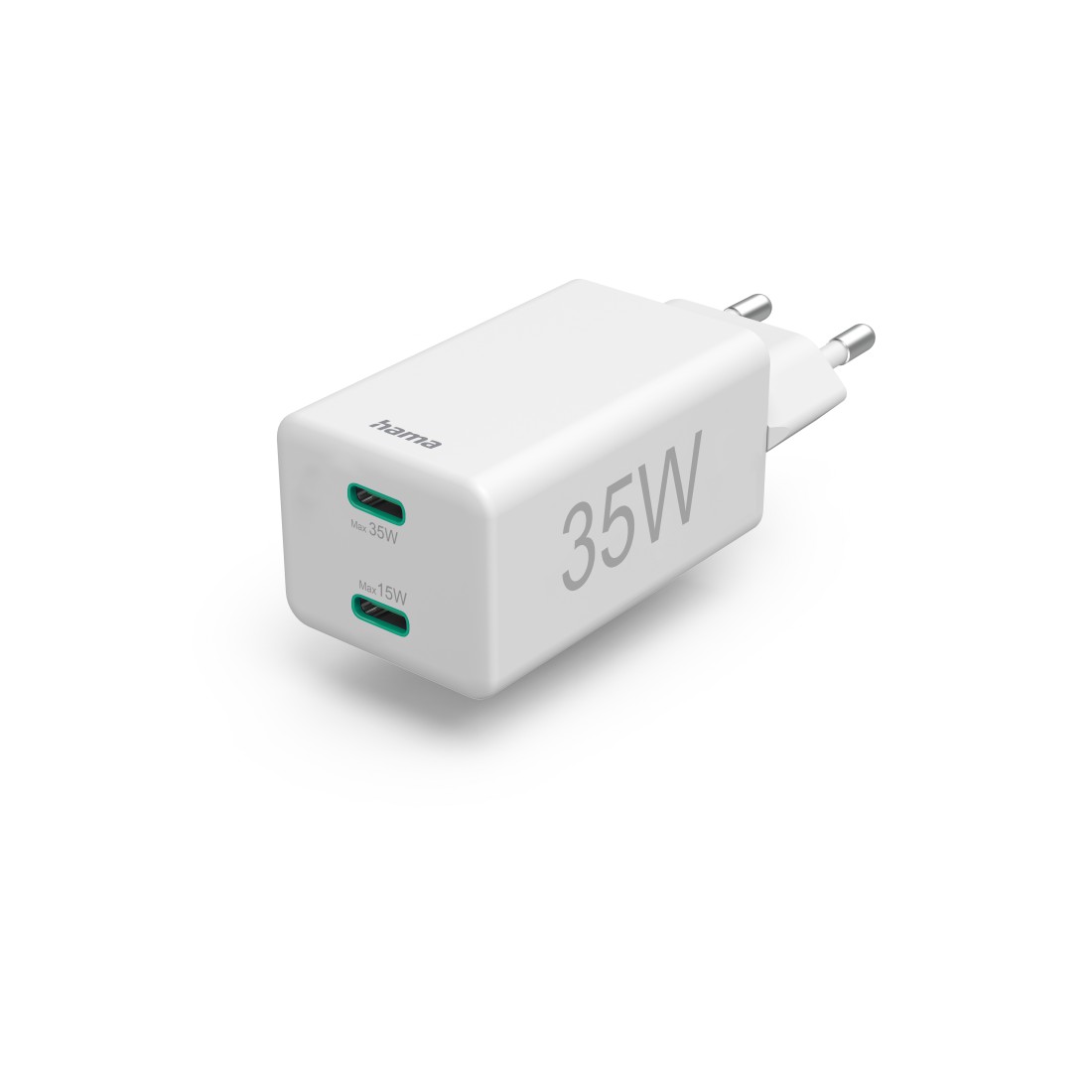Hama Schnellladegerät, 2x USB-C, PD/Qualcomm®, Mini-Ladegerät, 35 W, Weiß