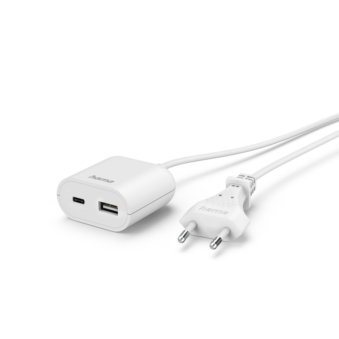 Hama USB-Netzteil mit 1,9 m langem Kabel, 3,5A, 1x USB-A, 1x USB-C, Weiß