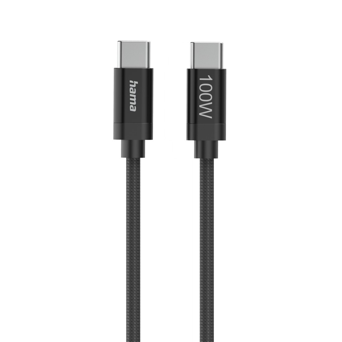 Hama Ladekabel Fabric, USB-C - USB-C, 100W, 1,5 m, Nylon, Schwarz
