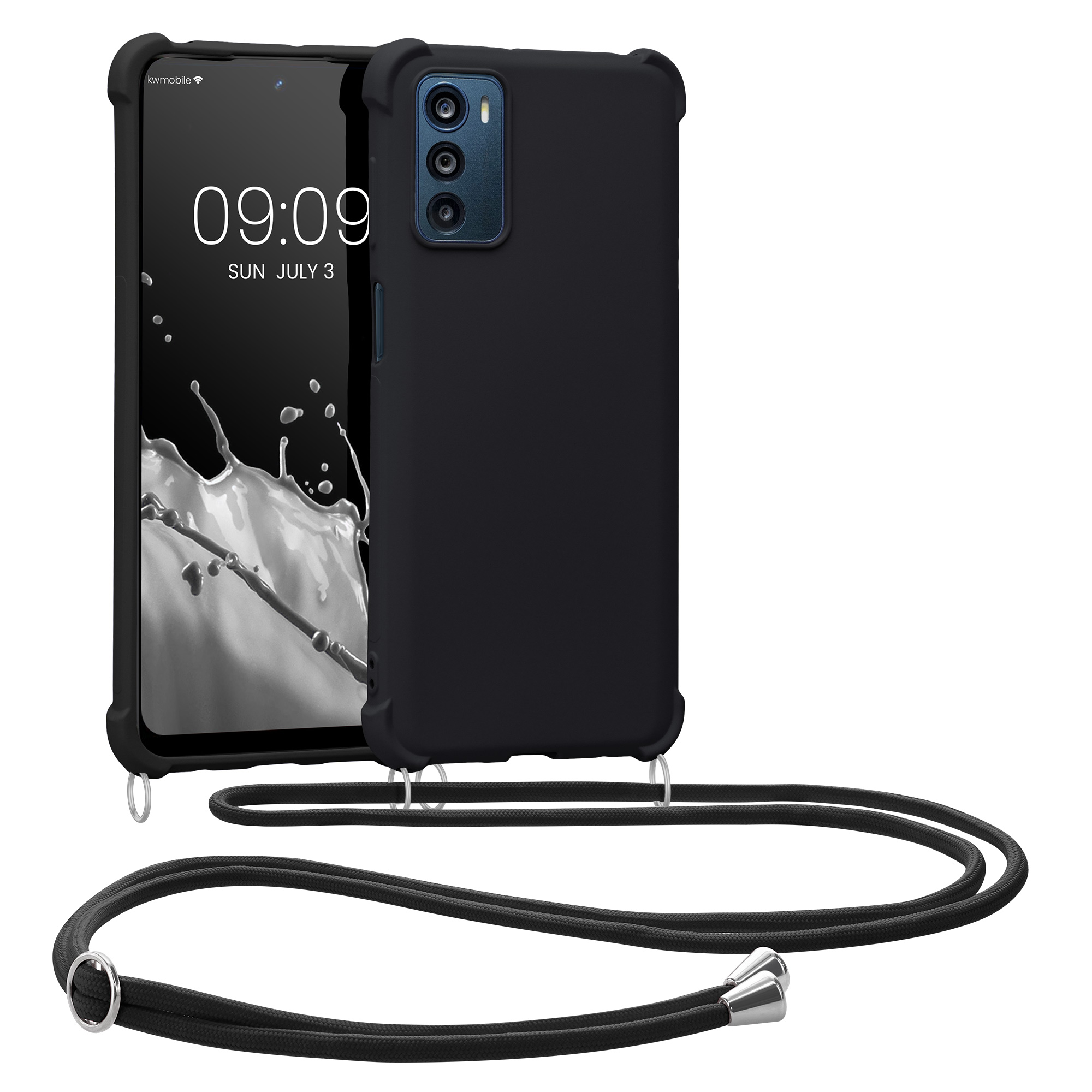TPU Case matt mit Kordel zum Umhängen für Motorola Moto G42 Schwarz
