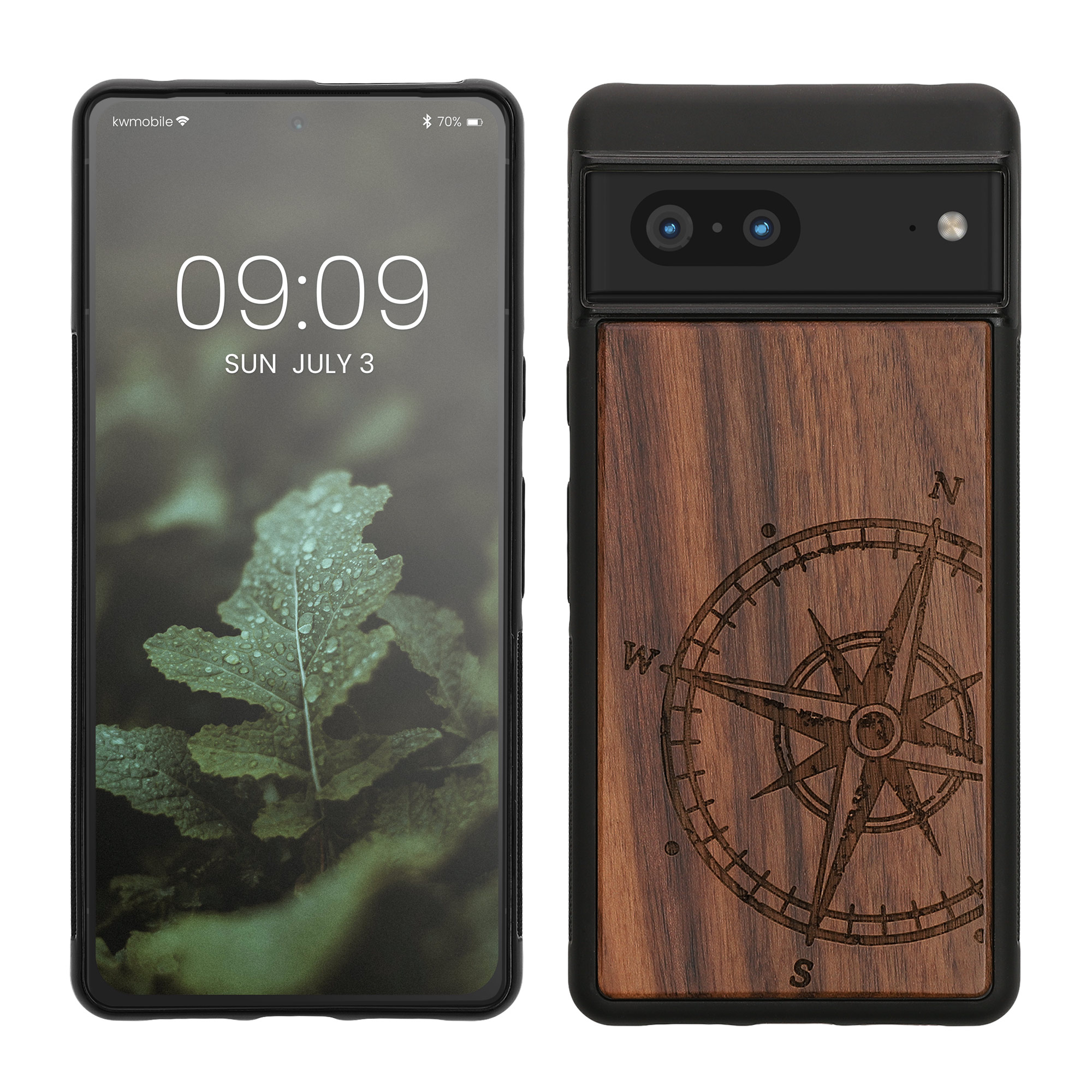 Holz Hardcase mit TPU Bumper für Google Pixel 7 Kompass Vintage