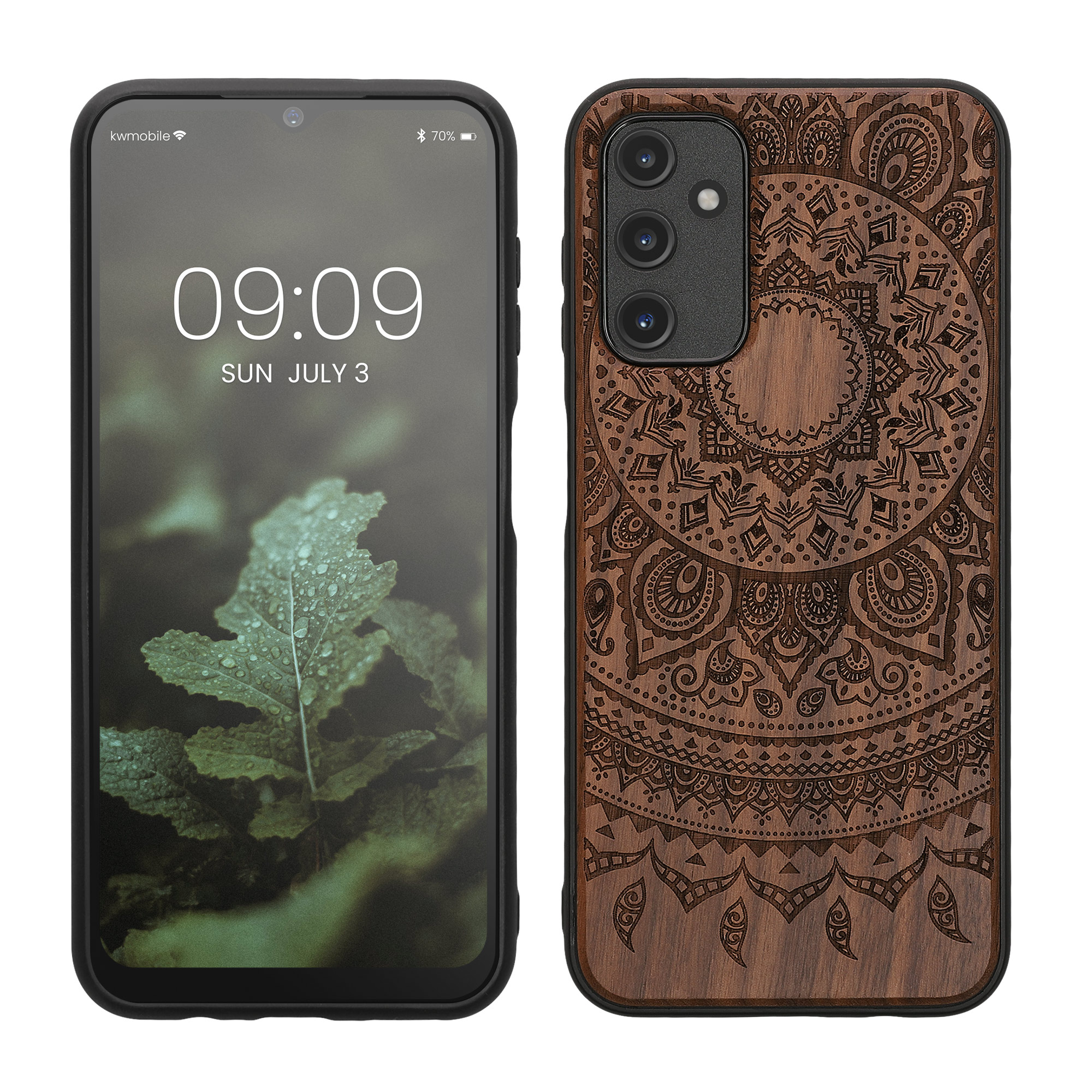 Holz Hardcase mit TPU Bumper für Samsung Galaxy A14 5G Indische Sonne