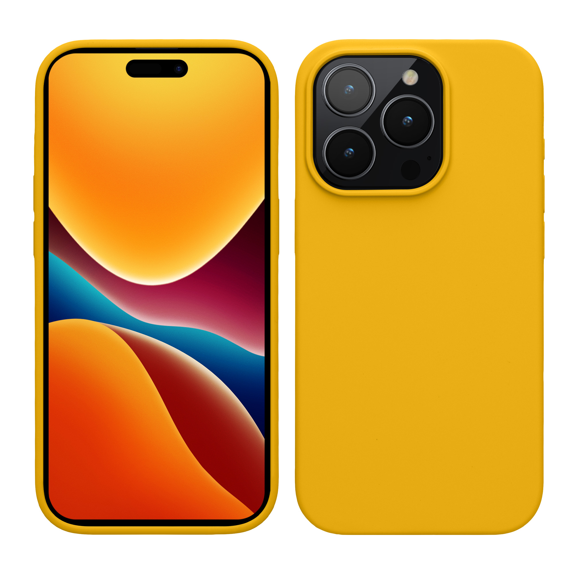 Gummierte Silikon Hülle für Apple iPhone 15 Pro in Strahlend Gelb