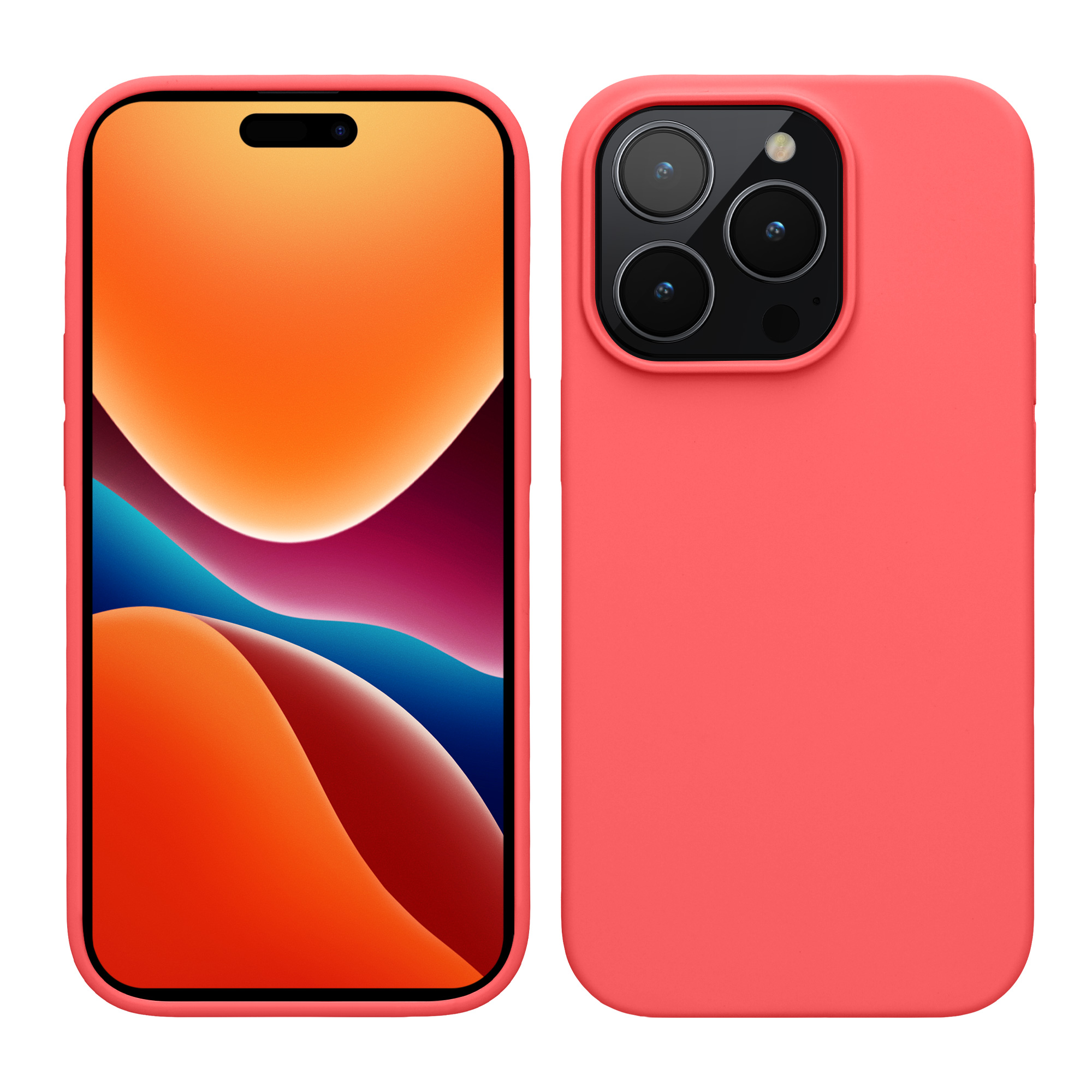 Gummierte Silikon Hülle für Apple iPhone 15 Pro Max in Neon Koralle