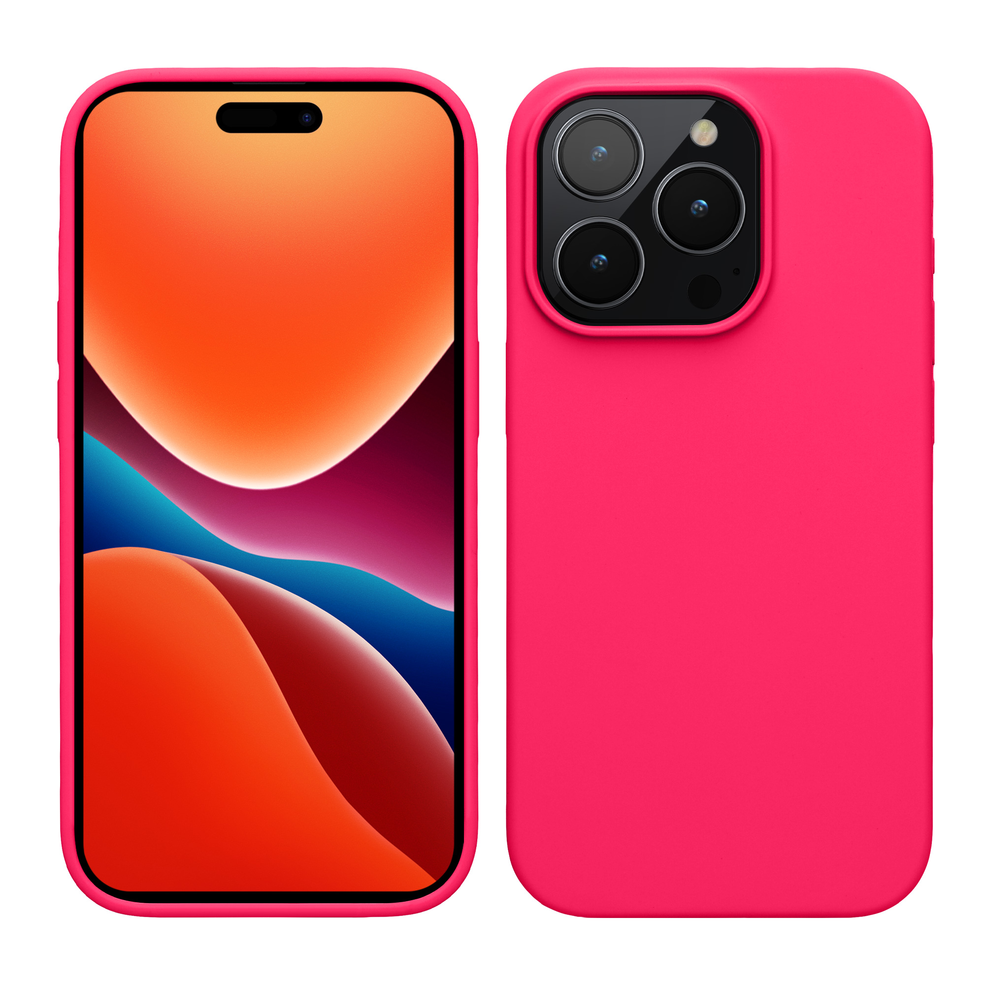 Gummierte Silikon Hülle für Apple iPhone 15 Pro in Neon Pink