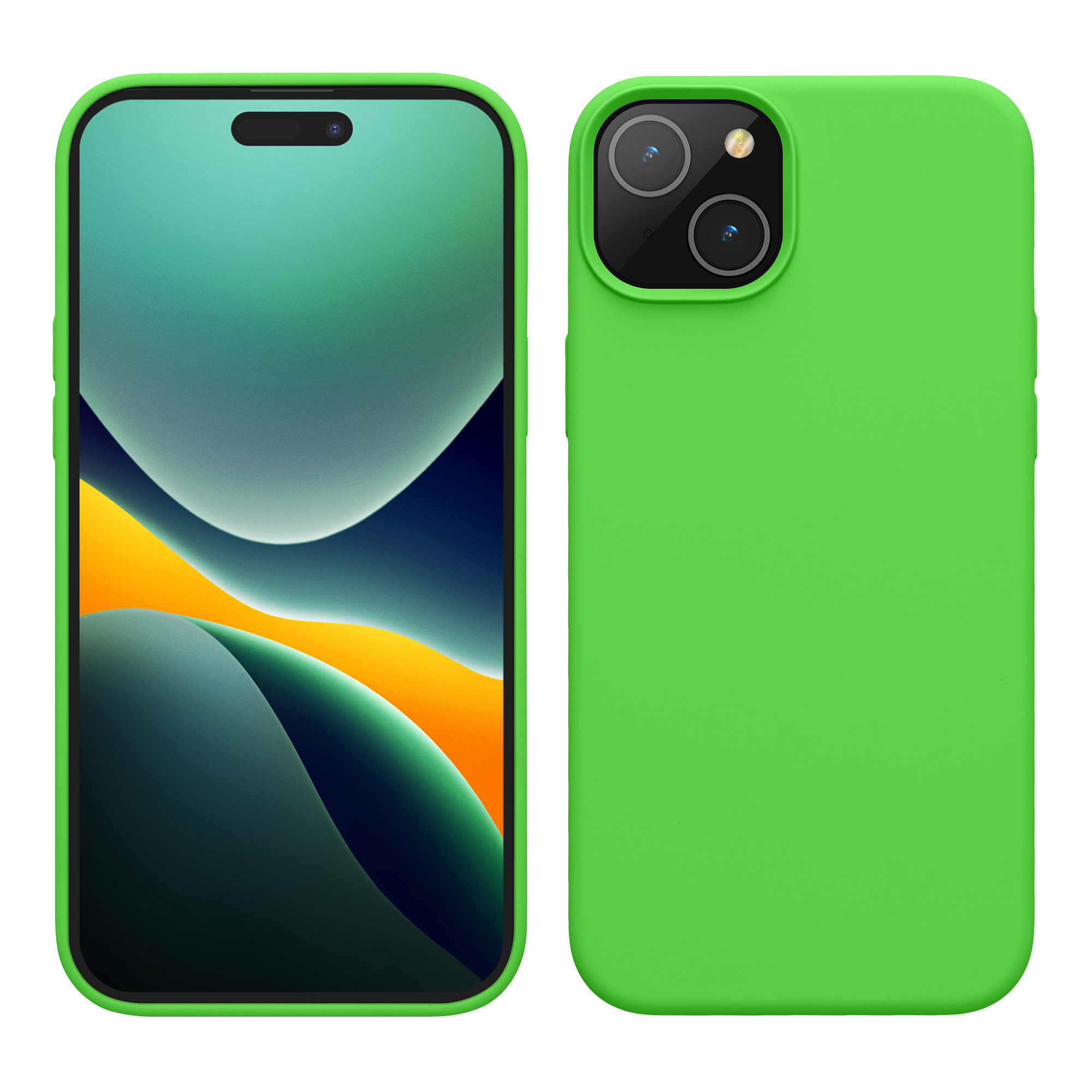 Gummierte Silikon Hülle für Apple iPhone 15 in Limettengrün