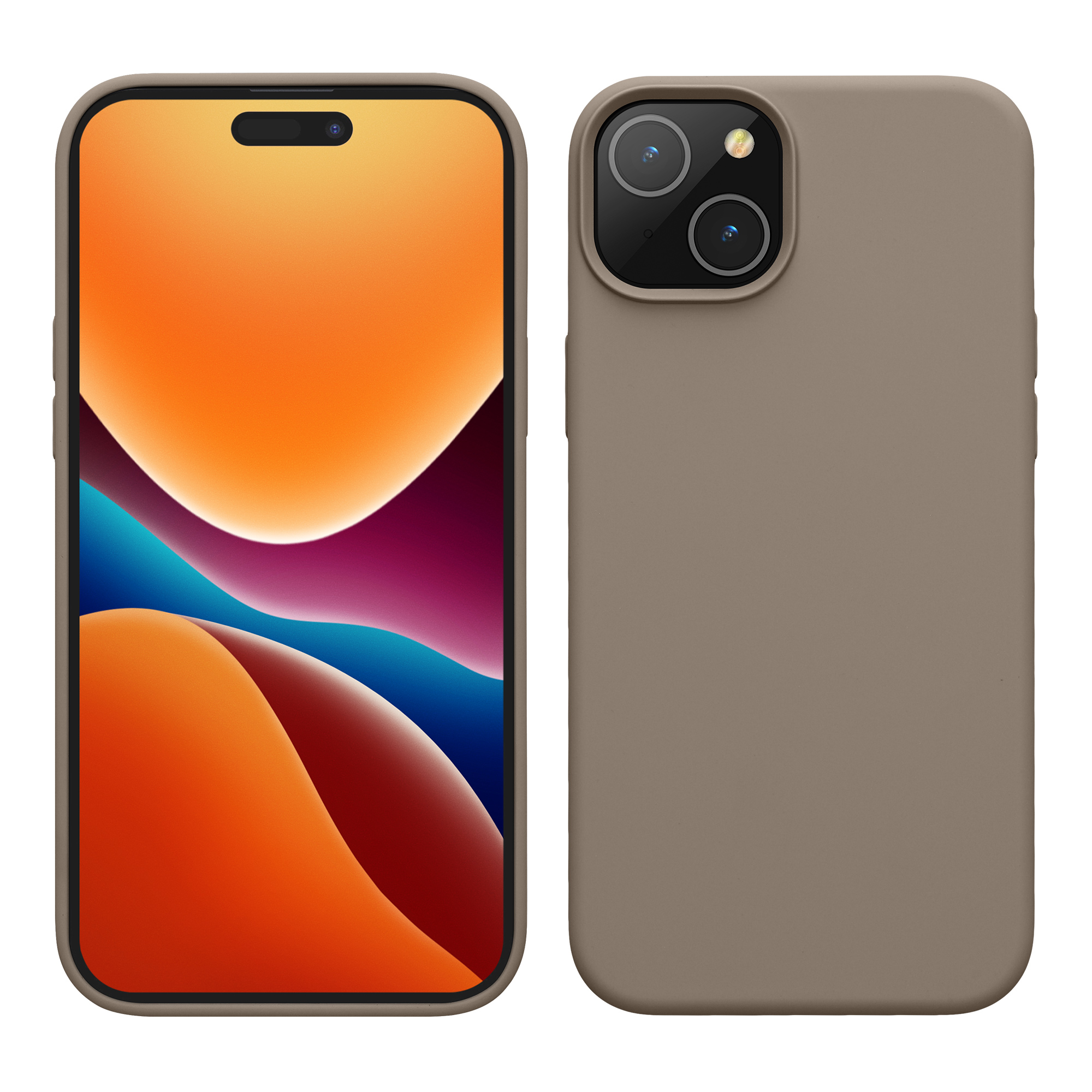 Gummierte Silikon Hülle für Apple iPhone 15 in Taupe