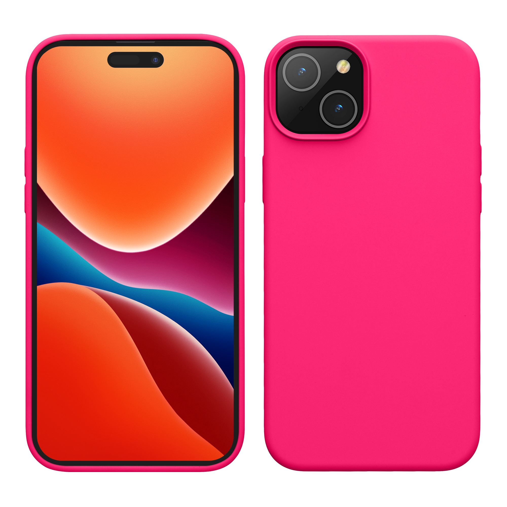 Gummierte Silikon Hülle für Apple iPhone 15 in Neon Pink