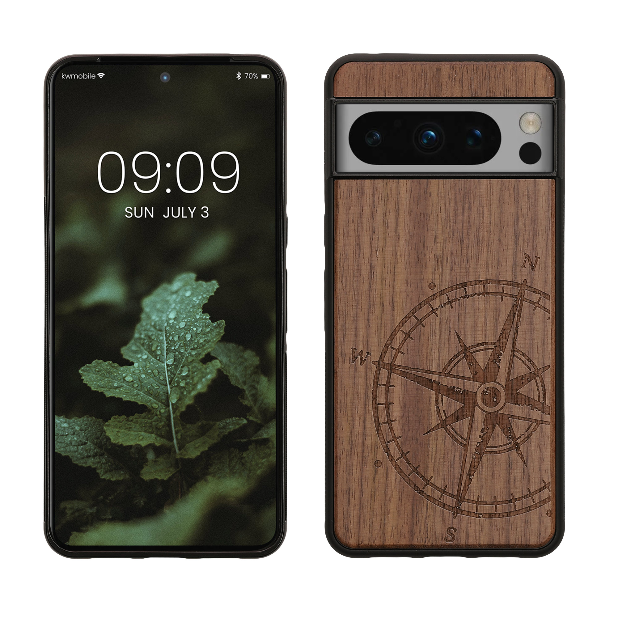 Holz Hardcase mit TPU Bumper für Google Pixel 8 Pro Kompass Vintage