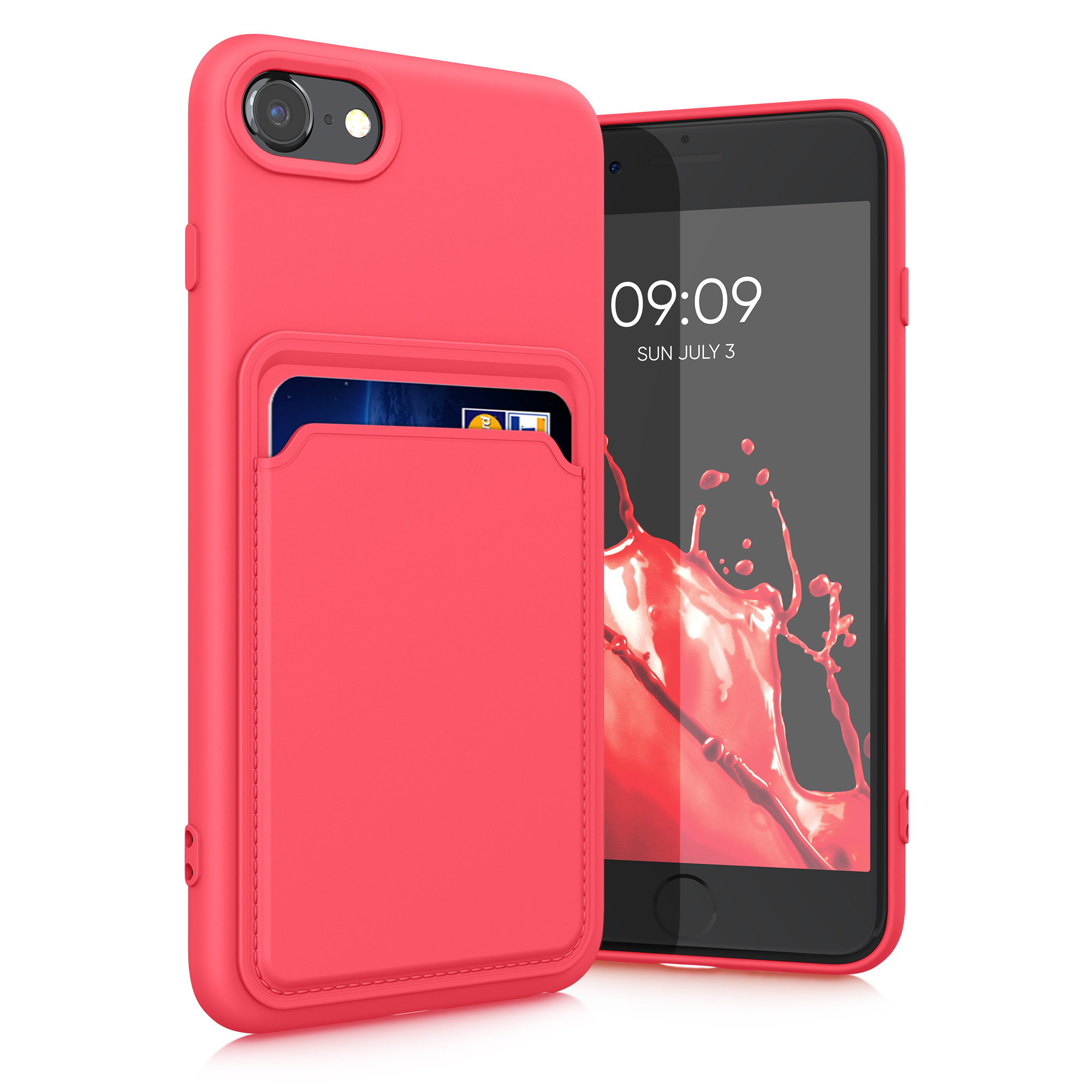 TPU Hülle mit Kartenfach für Apple iPhone SE (2022) / iPhone SE (2020) / iPhone 8 / iPhone 7 Neon Pink