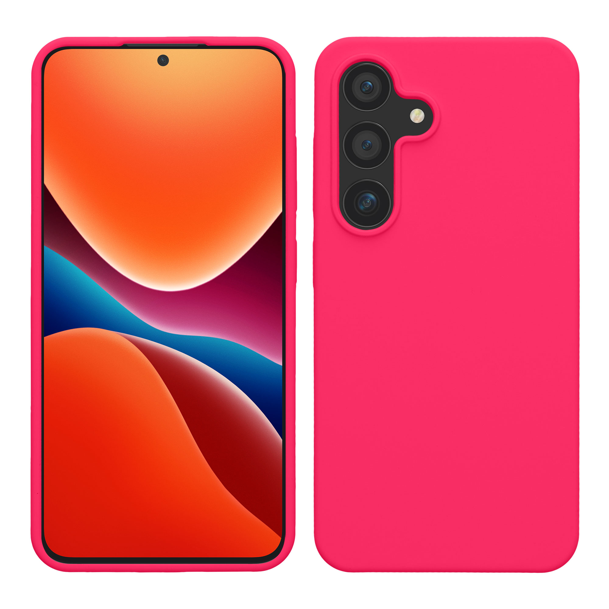 Gummierte Silikon Hülle für Samsung Galaxy S24 in Neon Pink