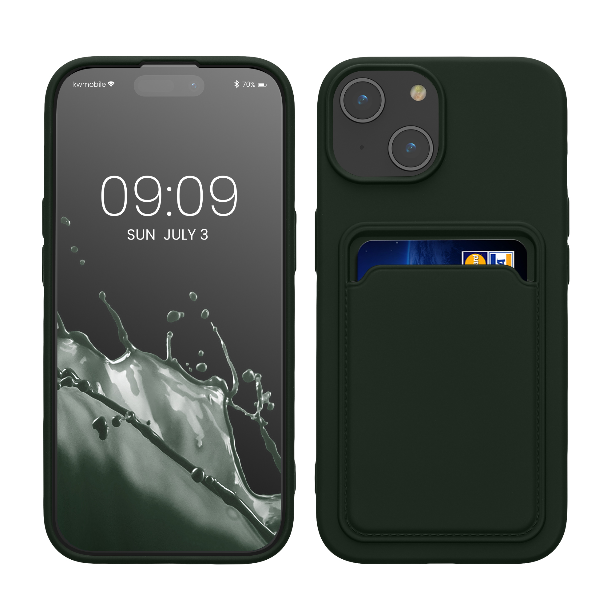 TPU Hülle mit Kartenfach für Apple iPhone 15 Dunkelgrün