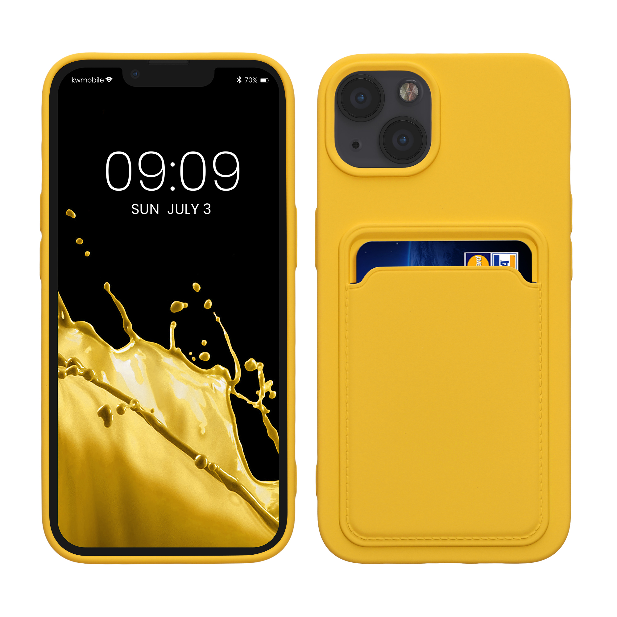 TPU Hülle mit Kartenfach für Apple iPhone 13 Strahlend Gelb