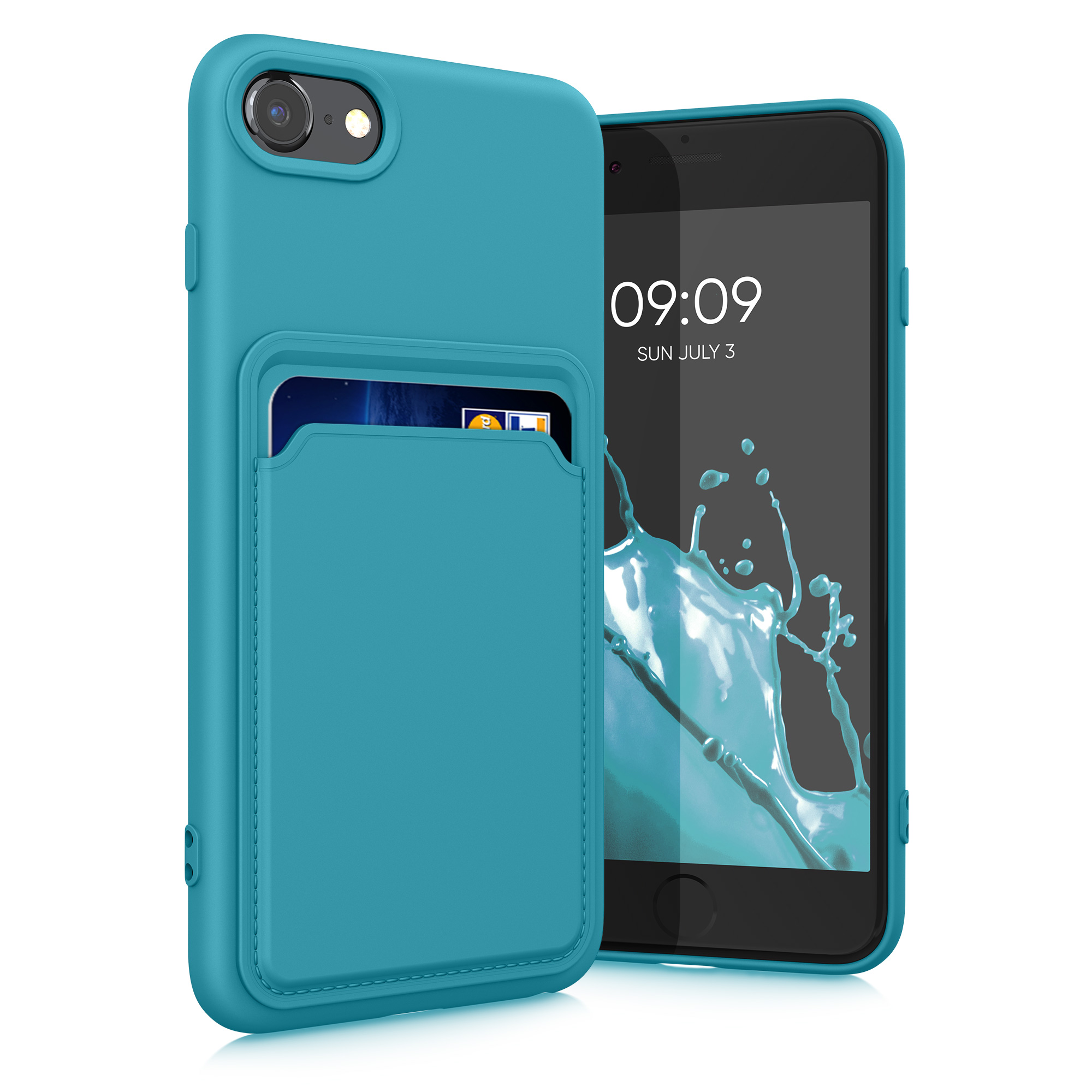 TPU Hülle mit Kartenfach für Apple iPhone SE (2022) / iPhone SE (2020) / iPhone 8 / iPhone 7 Hellblau matt