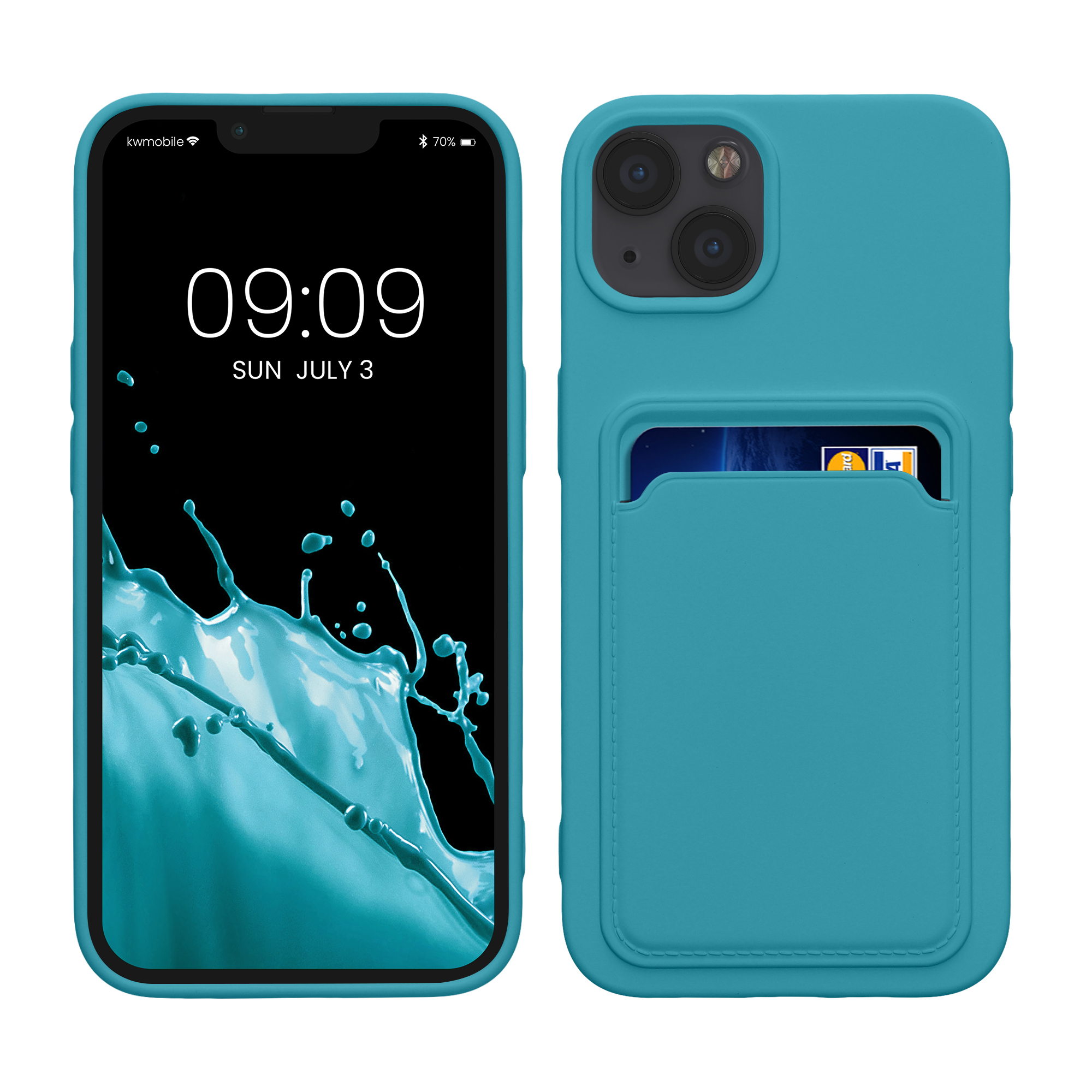 TPU Hülle mit Kartenfach für Apple iPhone 13 Hellblau matt
