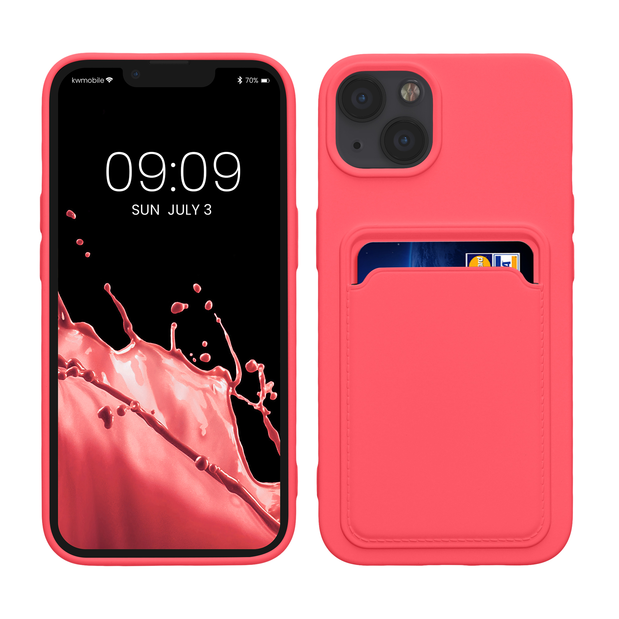 TPU Hülle mit Kartenfach für Apple iPhone 13 Neon Pink