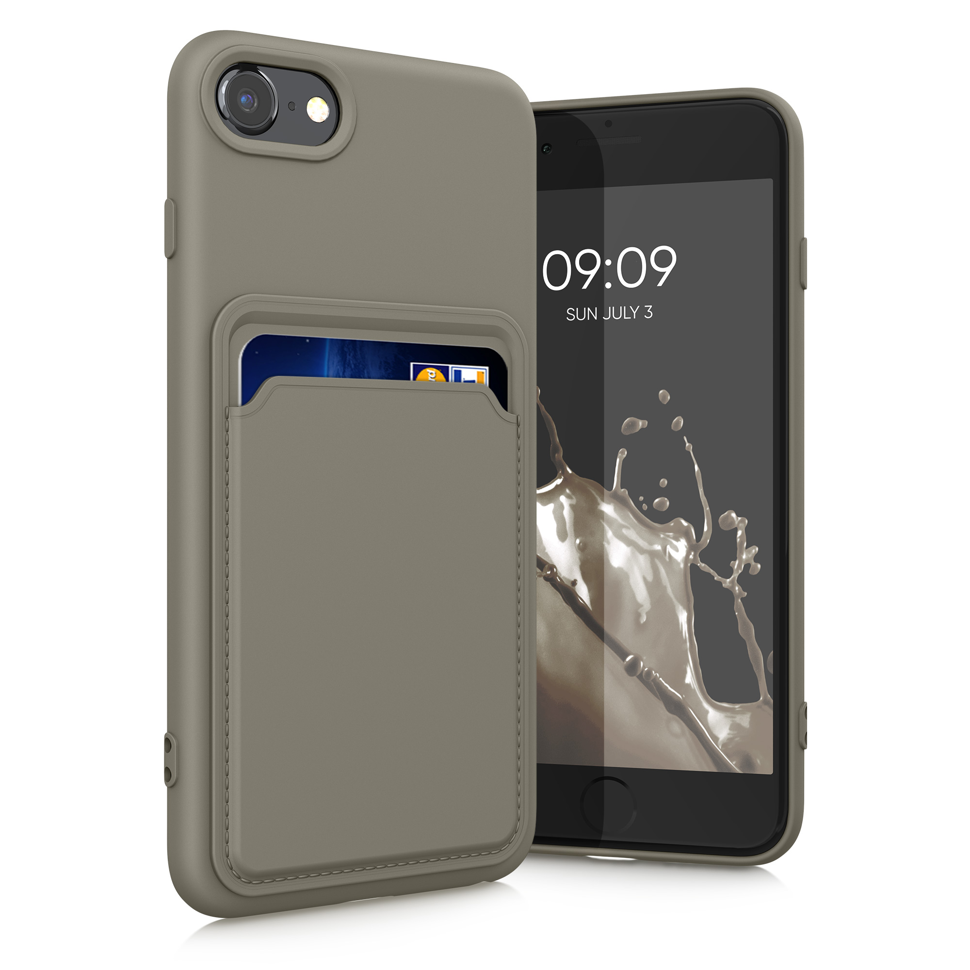 TPU Hülle mit Kartenfach für Apple iPhone SE (2022) / iPhone SE (2020) / iPhone 8 / iPhone 7 Hellgrau matt