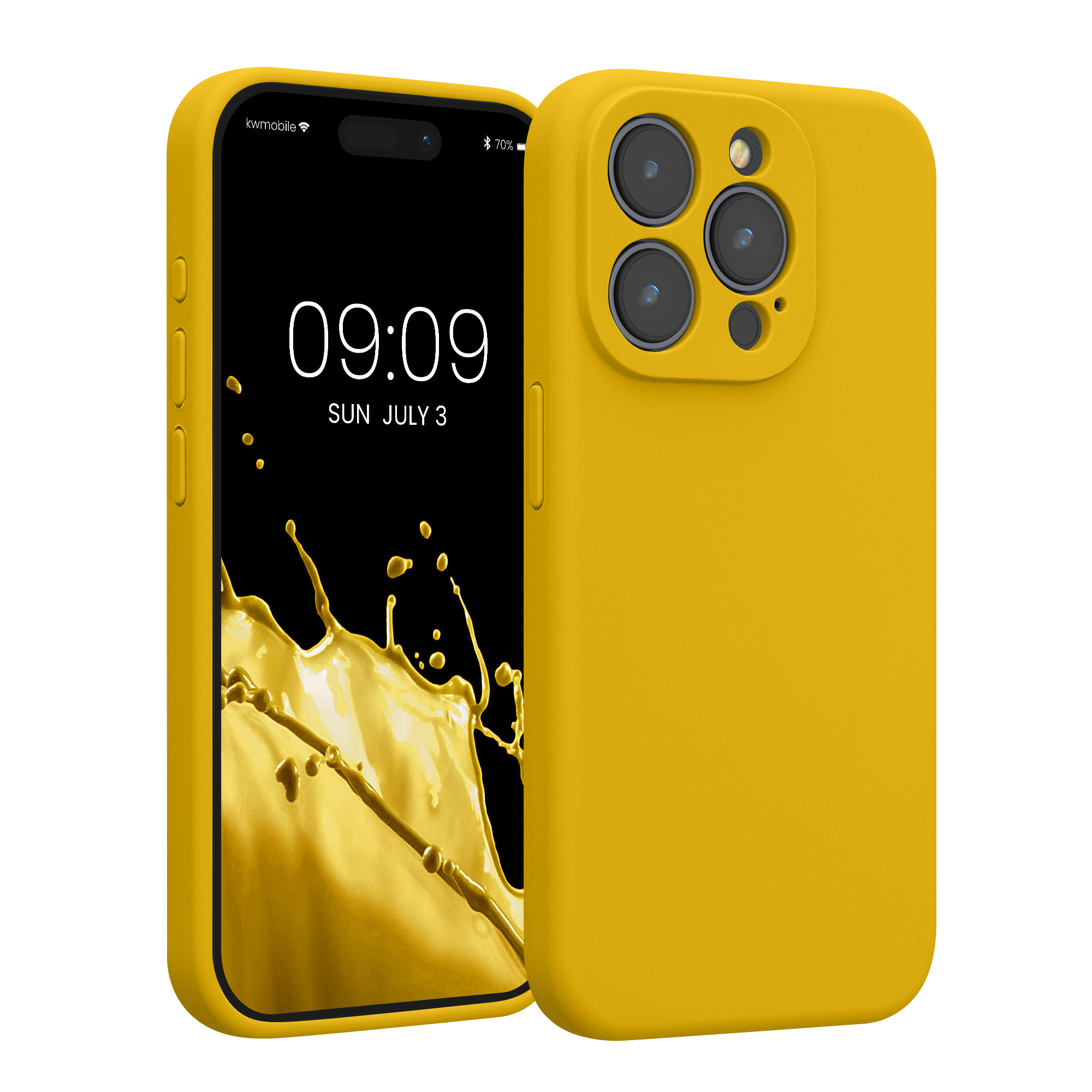 Gummierte Silikon Hülle mit Kameraschutz für Apple iPhone 15 Pro in Strahlend Gelb