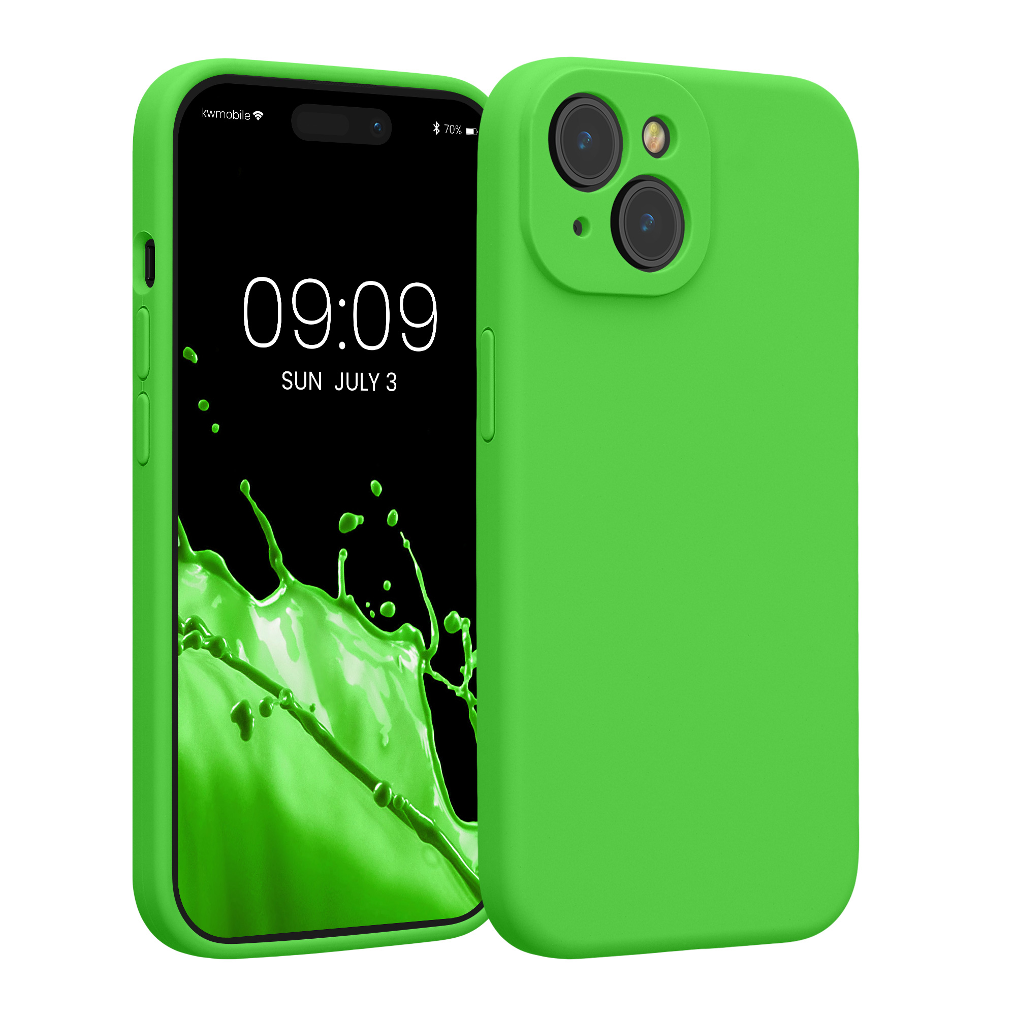 Gummierte Silikon Hülle mit Kameraschutz für Apple iPhone 15 in Limettengrün