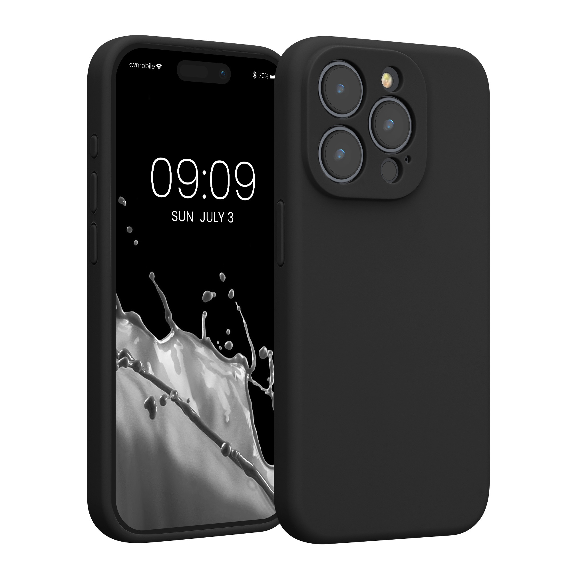 Gummierte Silikon Hülle mit Kameraschutz für Apple iPhone 15 Pro in Schwarz