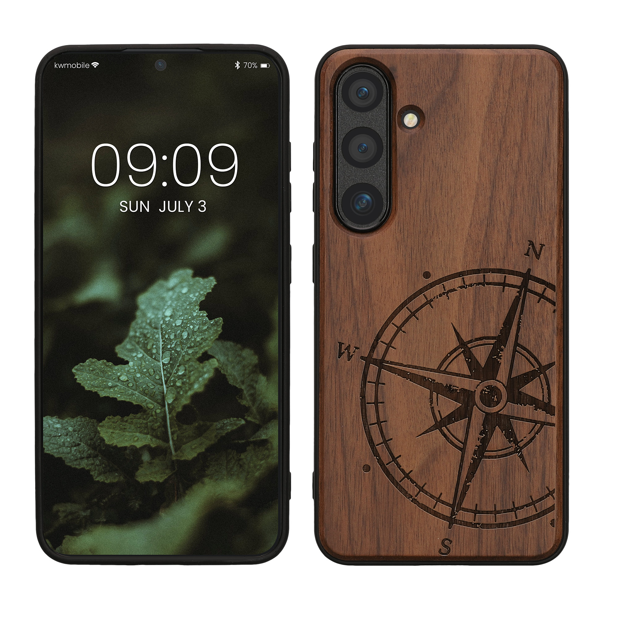 Holz Hardcase mit TPU Bumper für Samsung Galaxy S24 Kompass Vintage