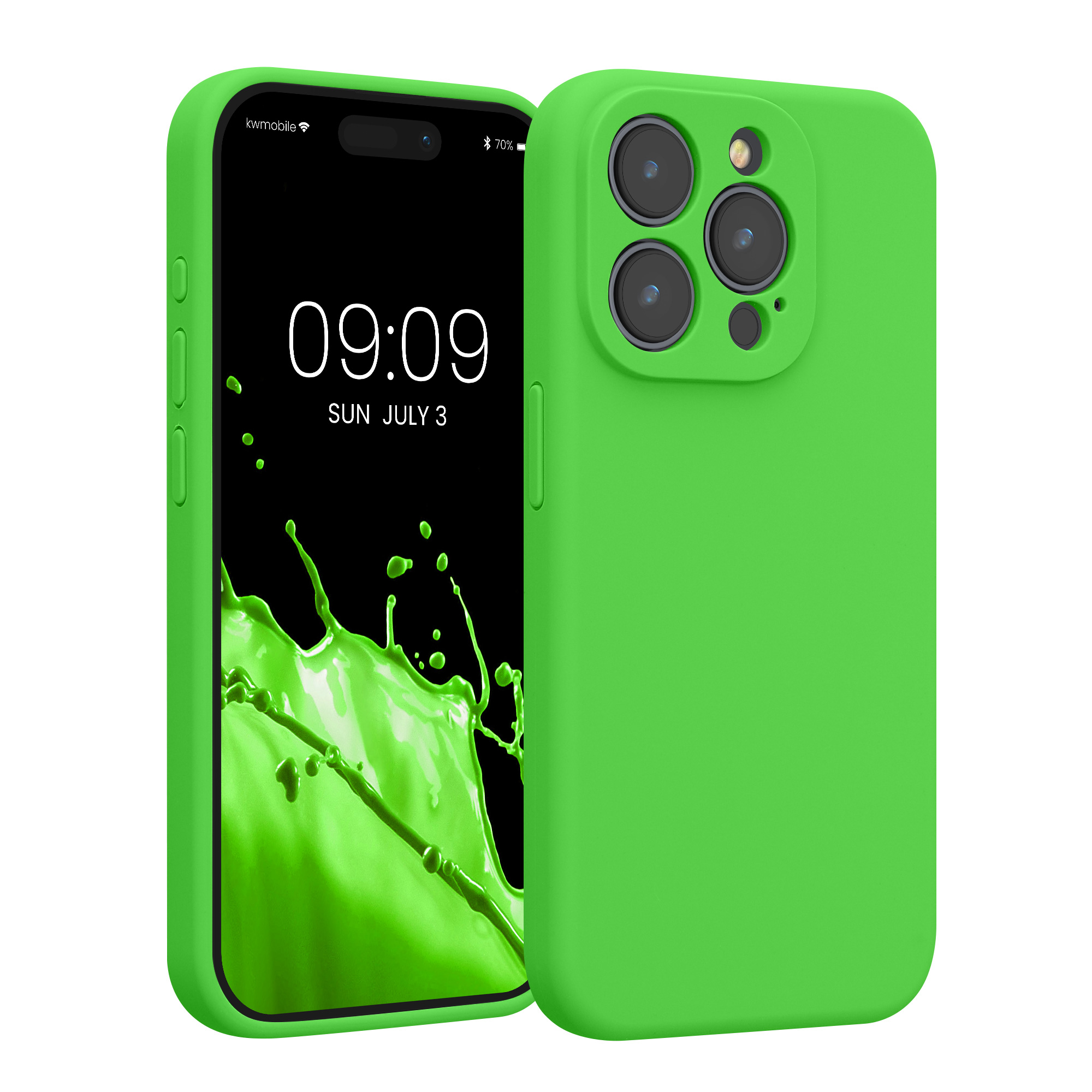 Gummierte Silikon Hülle mit Kameraschutz für Apple iPhone 15 Pro in Limettengrün
