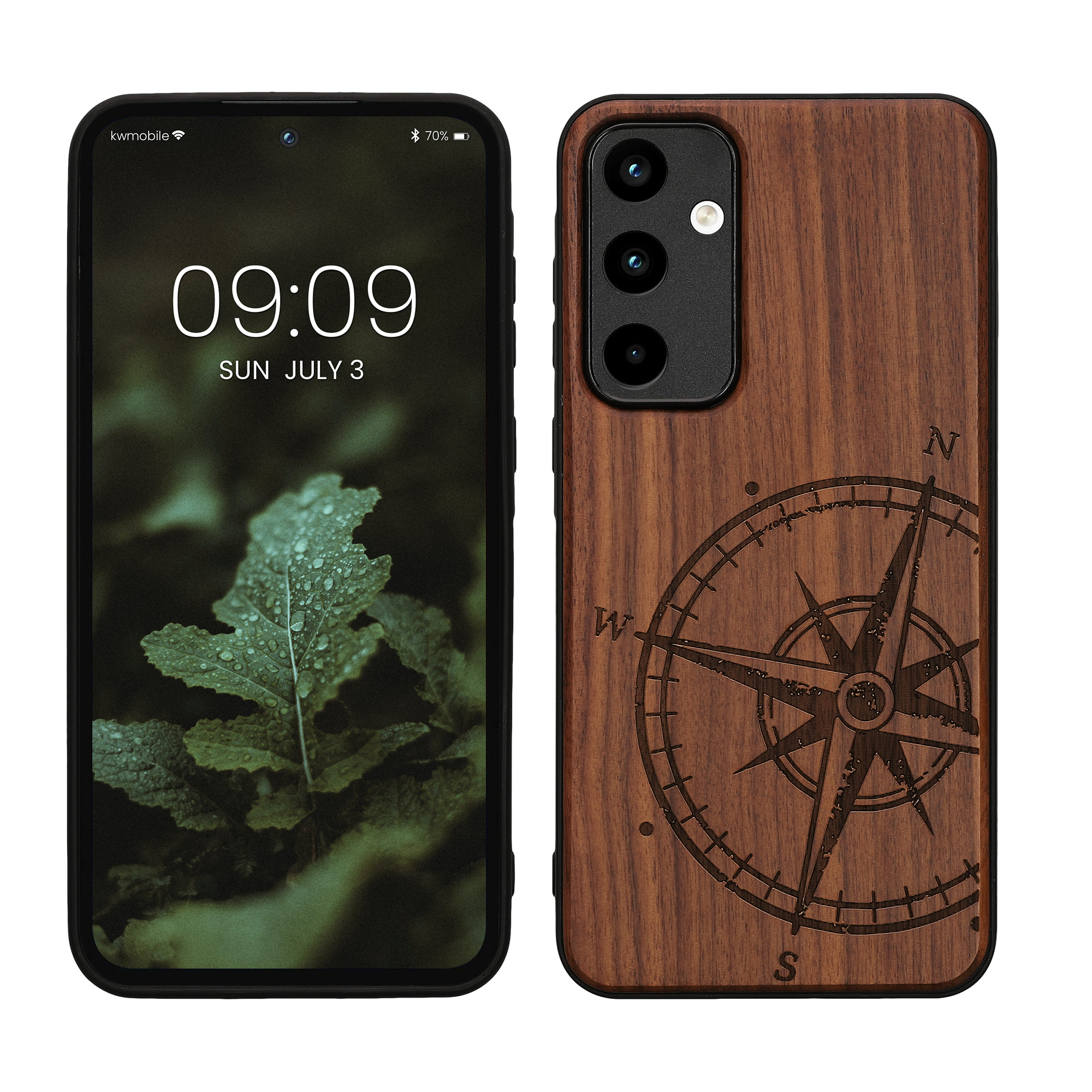 Holz Hardcase mit TPU Bumper für Samsung Galaxy A55 5G Kompass Vintage