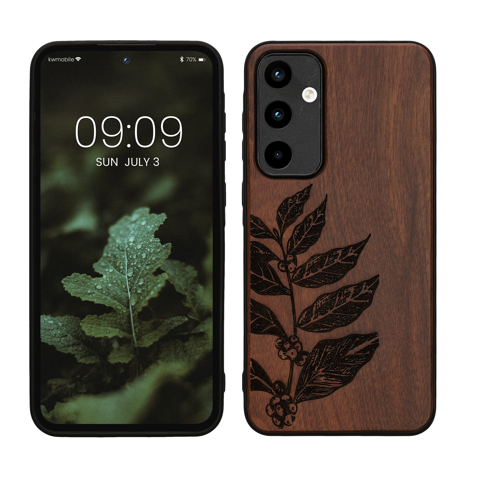 Holz Hardcase mit TPU Bumper für Samsung Galaxy A55 5G Blätterzweig