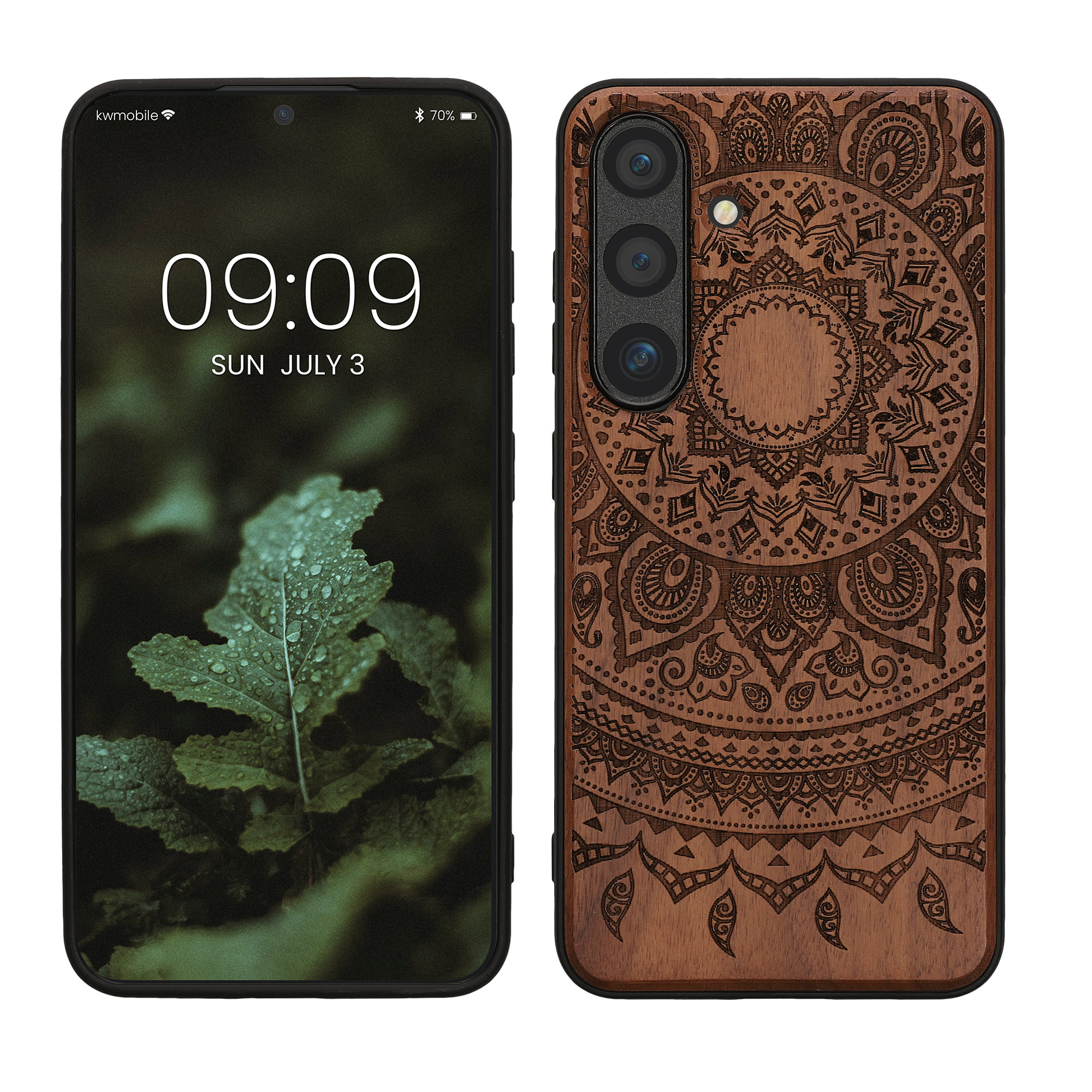 Holz Hardcase mit TPU Bumper für Samsung Galaxy S24 Indische Sonne