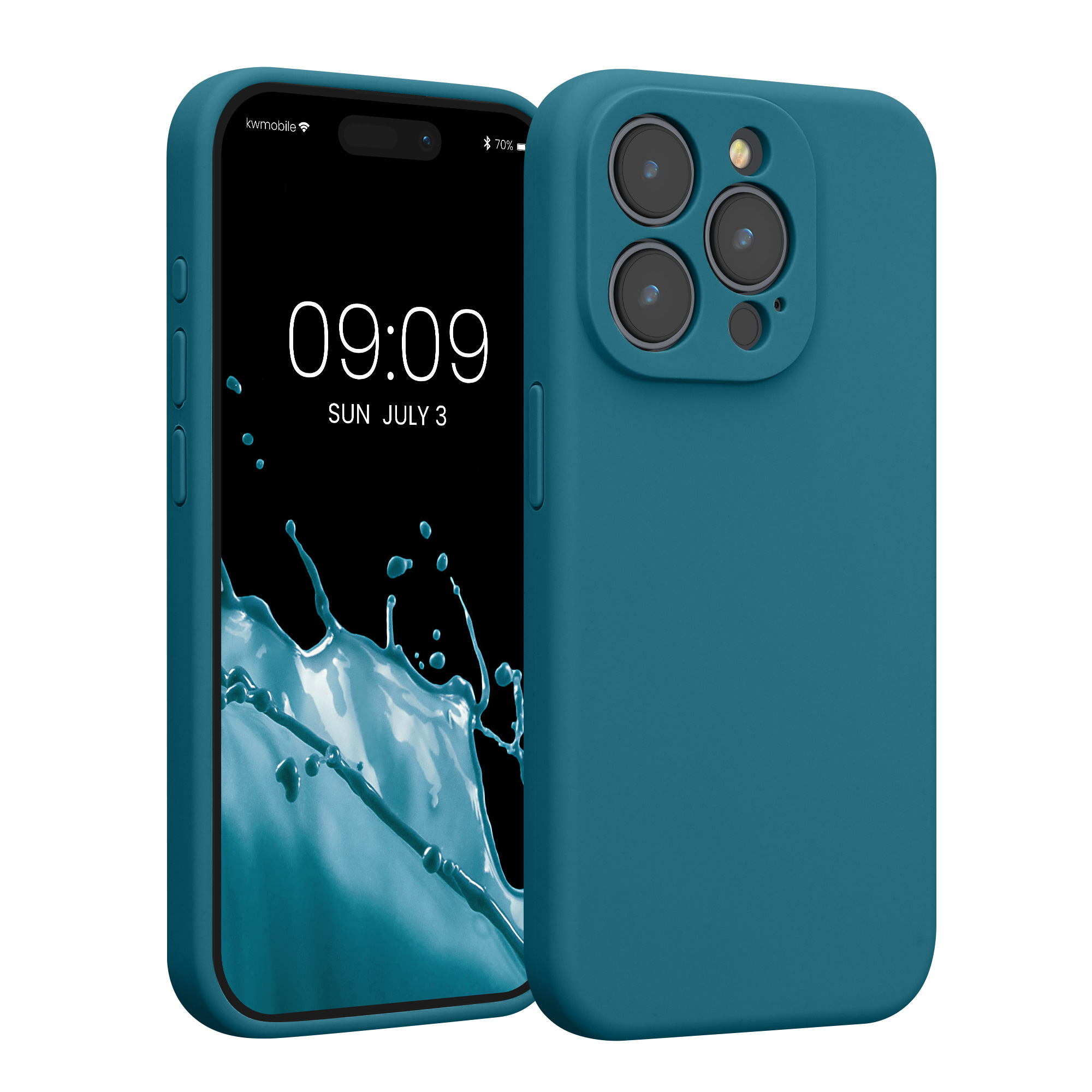 Gummierte Silikon Hülle mit Kameraschutz für Apple iPhone 15 Pro in Petrol matt
