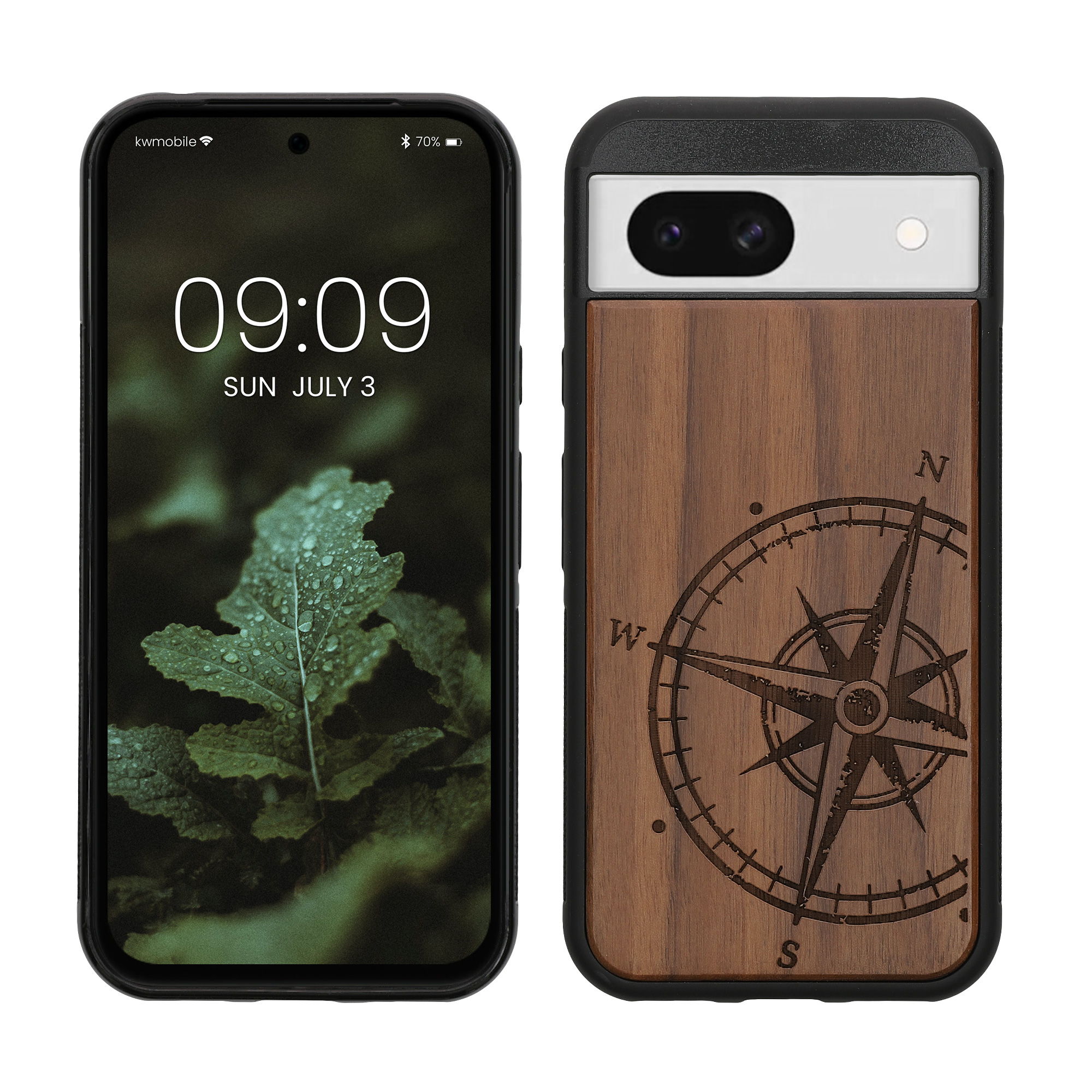 Holz Hardcase mit TPU Bumper für Google Pixel 8a Kompass Vintage