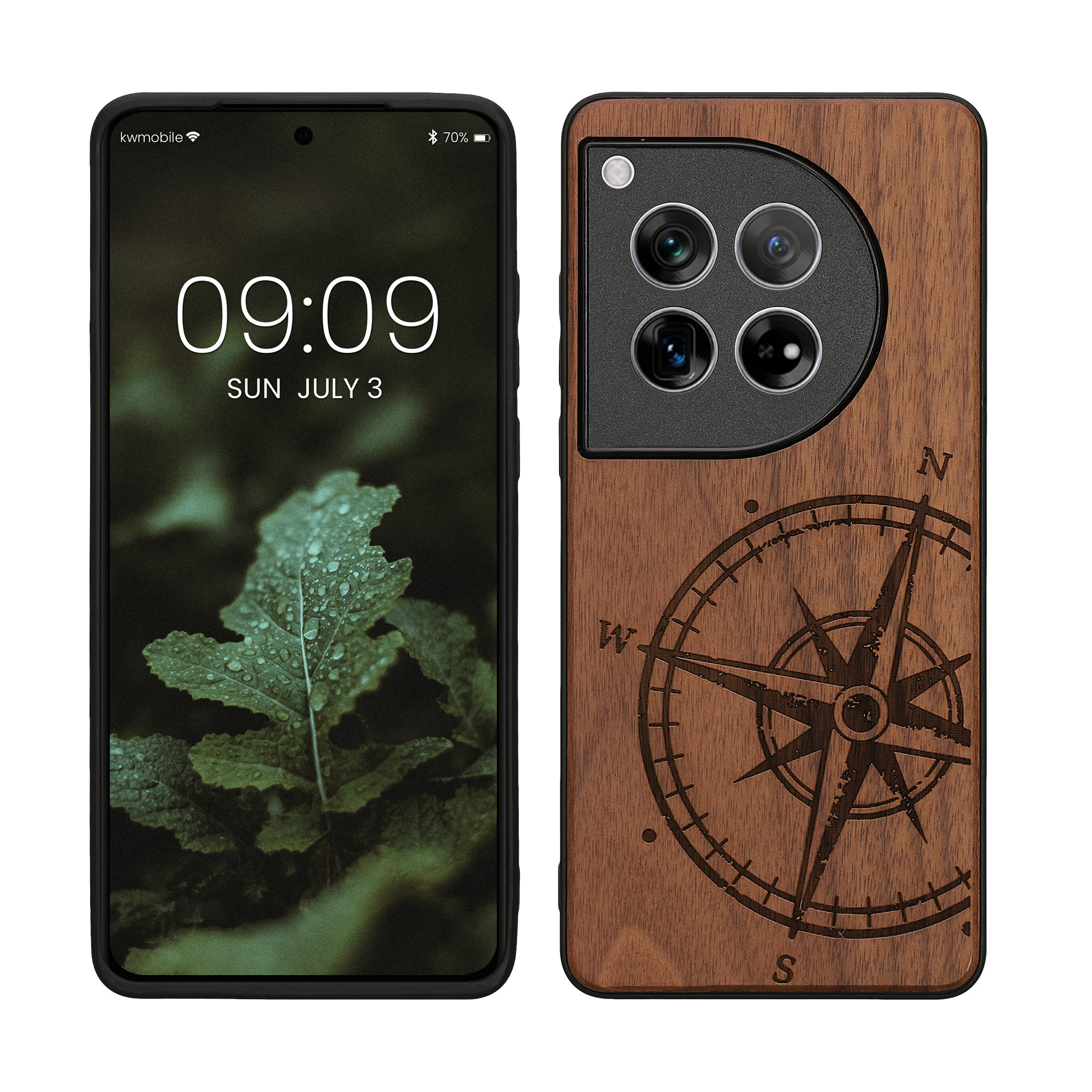 Holz Hardcase mit TPU Bumper für OnePlus 12 Kompass Vintage