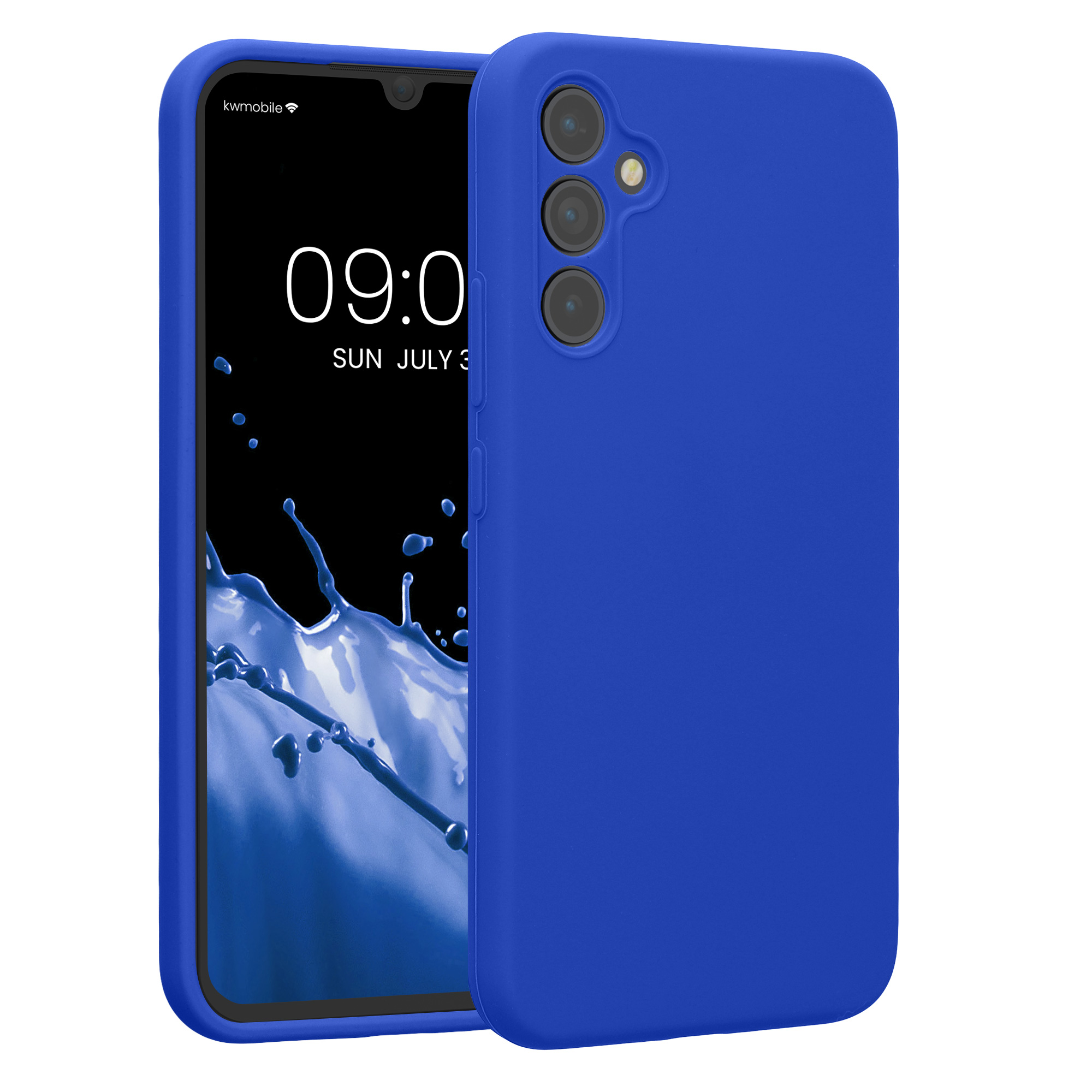 Gummierte Silikon Hülle mit Kameraschutz für Samsung Galaxy A34 5G in Baltik Blau