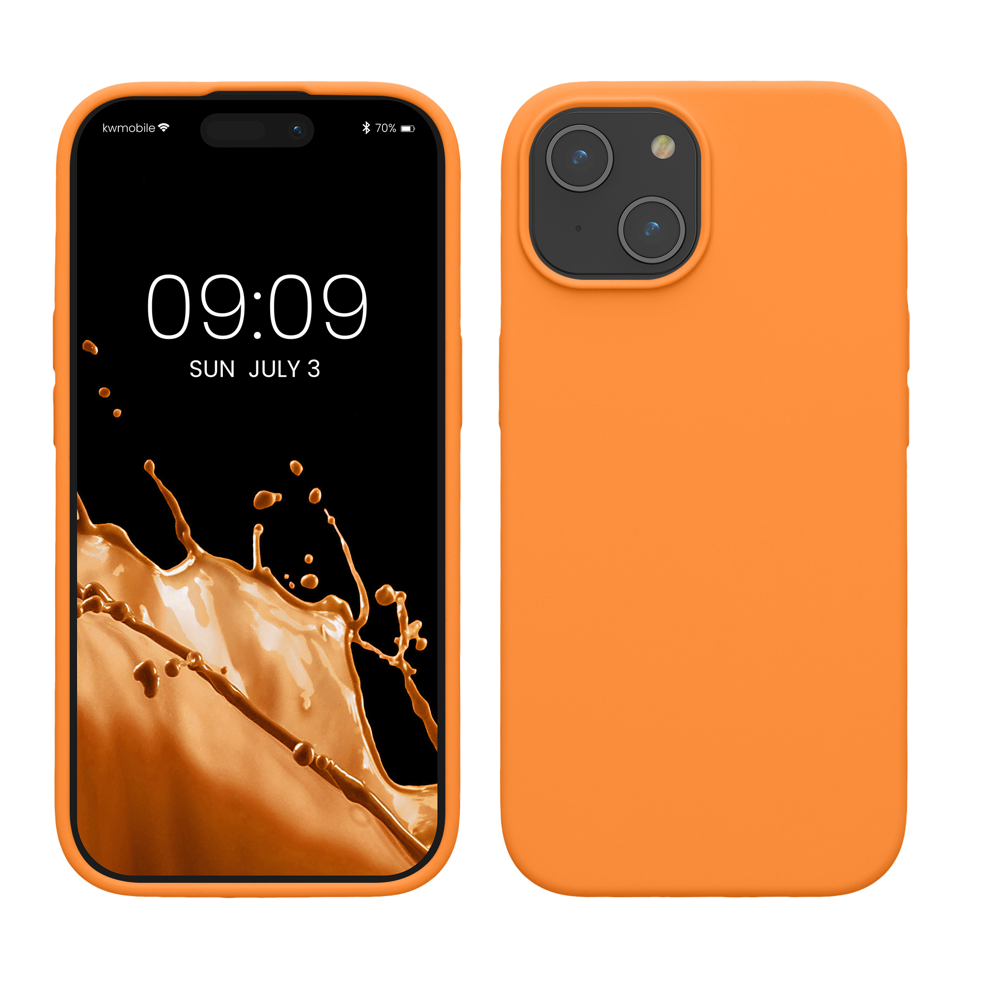 Gummierte Silikon Hülle für Apple iPhone 15 in Fruity Orange