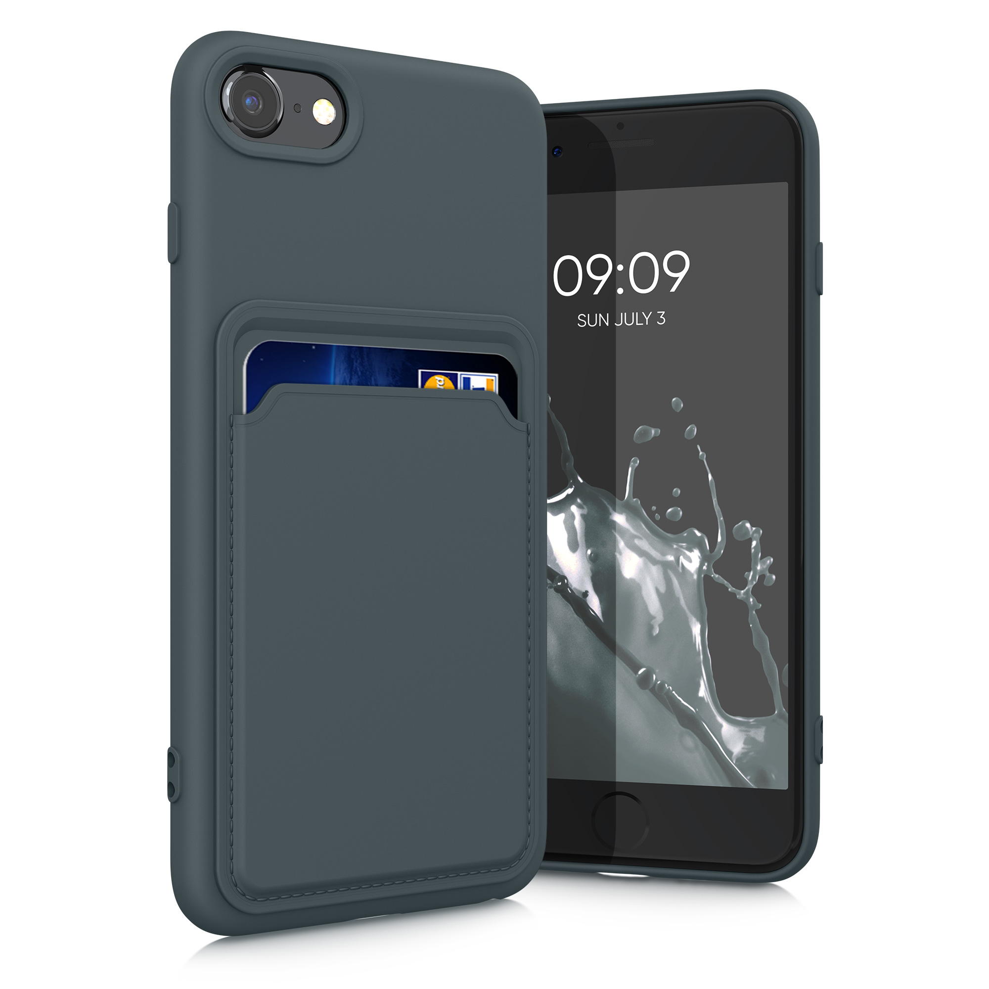 TPU Hülle mit Kartenfach für Apple iPhone SE (2022) / iPhone SE (2020) / iPhone 8 / iPhone 7 Dunkler Schiefer