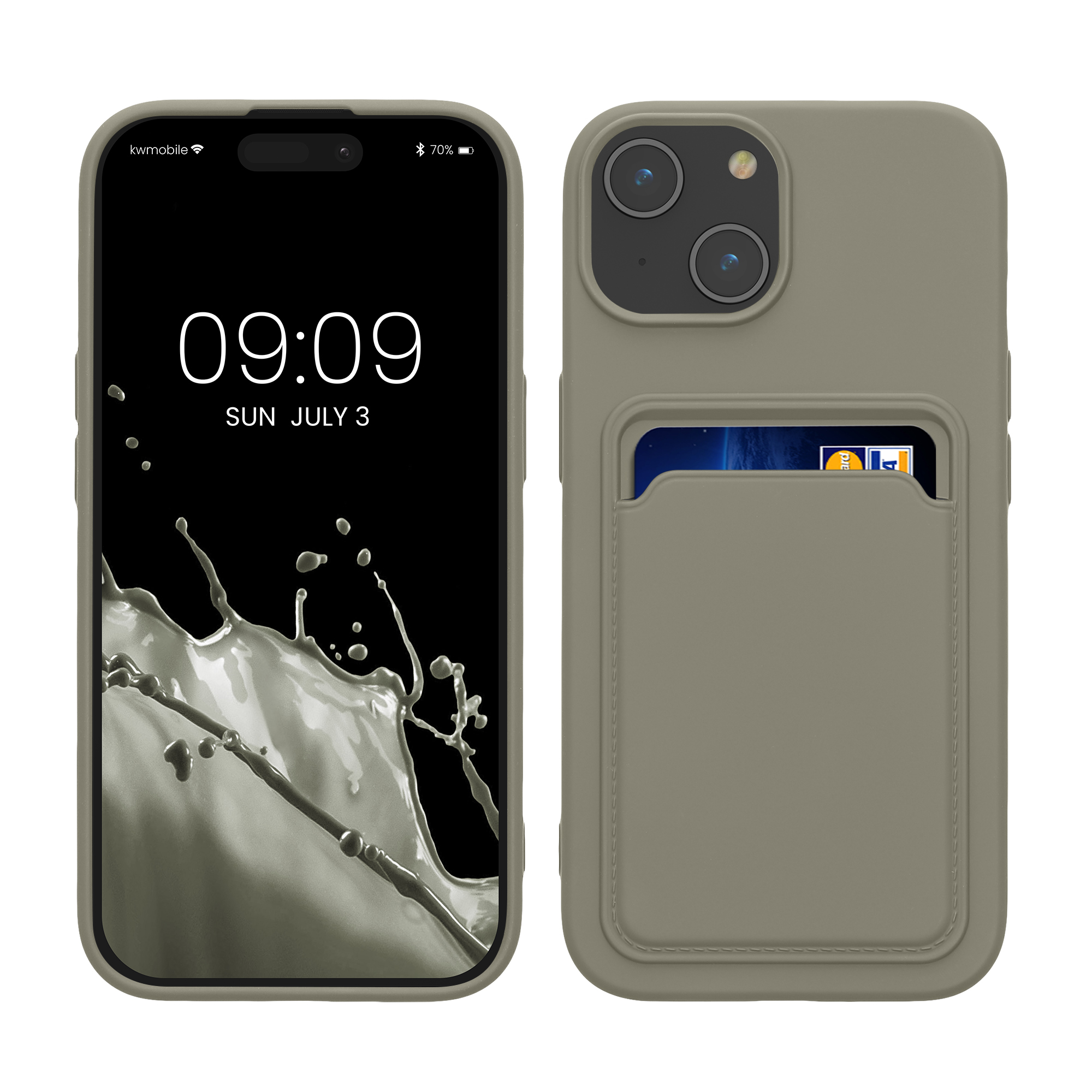 TPU Hülle mit Kartenfach für Apple iPhone 15 Hellgrau matt