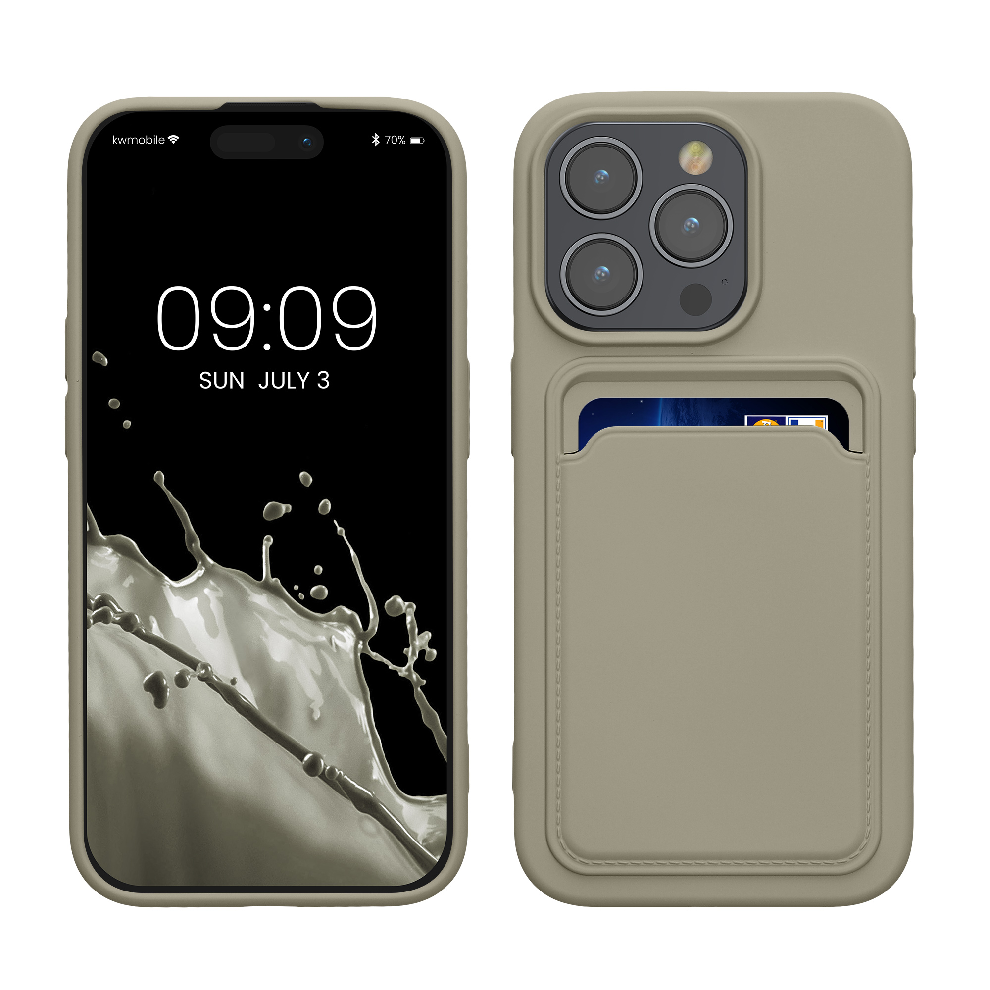 TPU Hülle mit Kartenfach für Apple iPhone 15 Pro Hellgrau matt