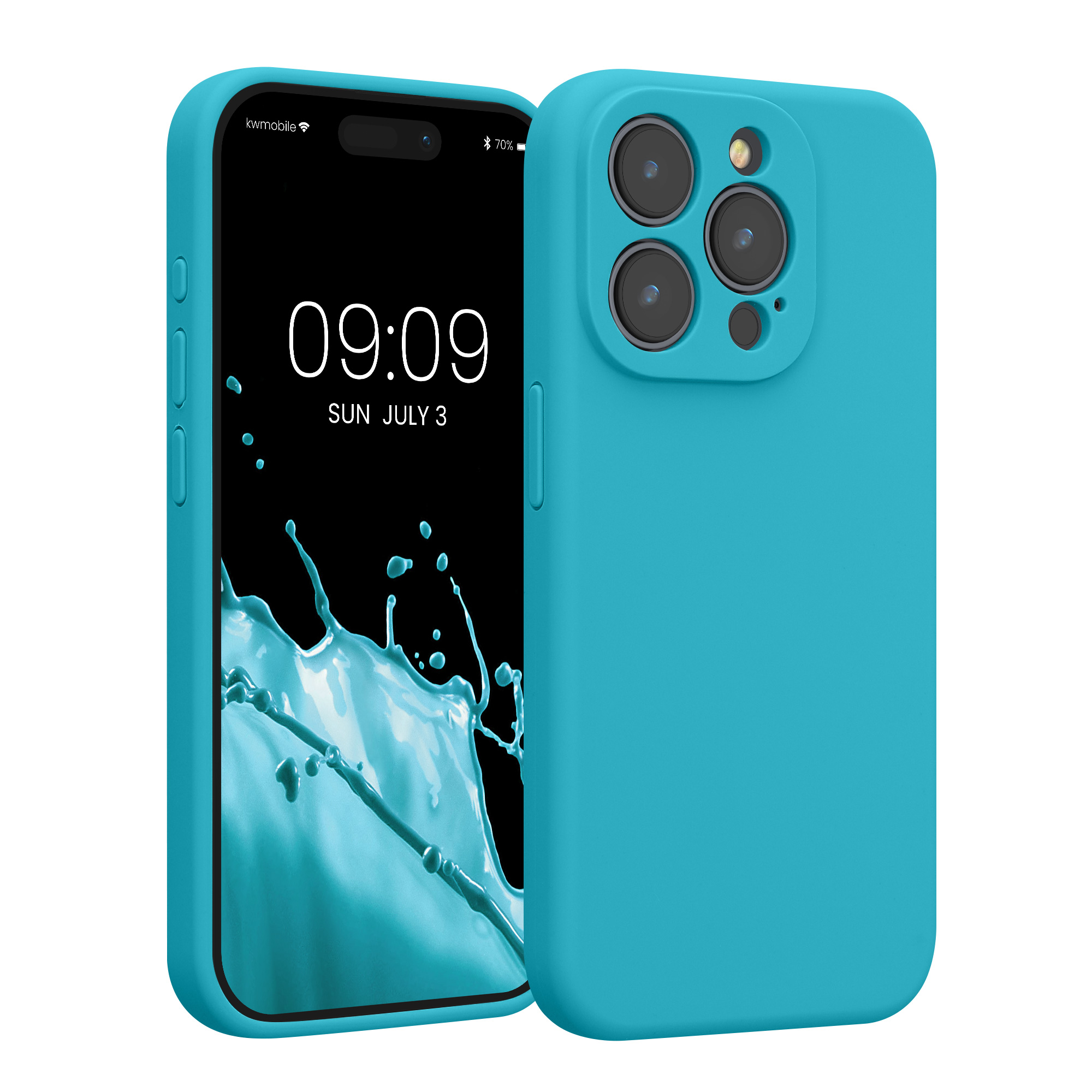 Gummierte Silikon Hülle mit Kameraschutz für Apple iPhone 15 Pro in Cool Glacier