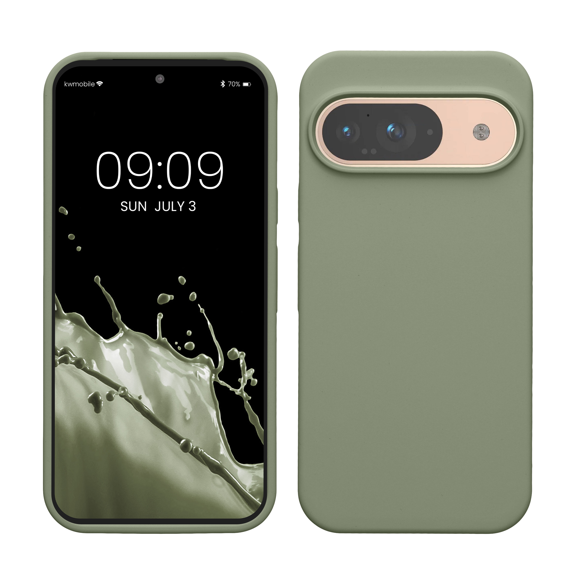 Gummierte Silikon Hülle für Google Pixel 9 / Pixel 9 Pro in Graugrün
