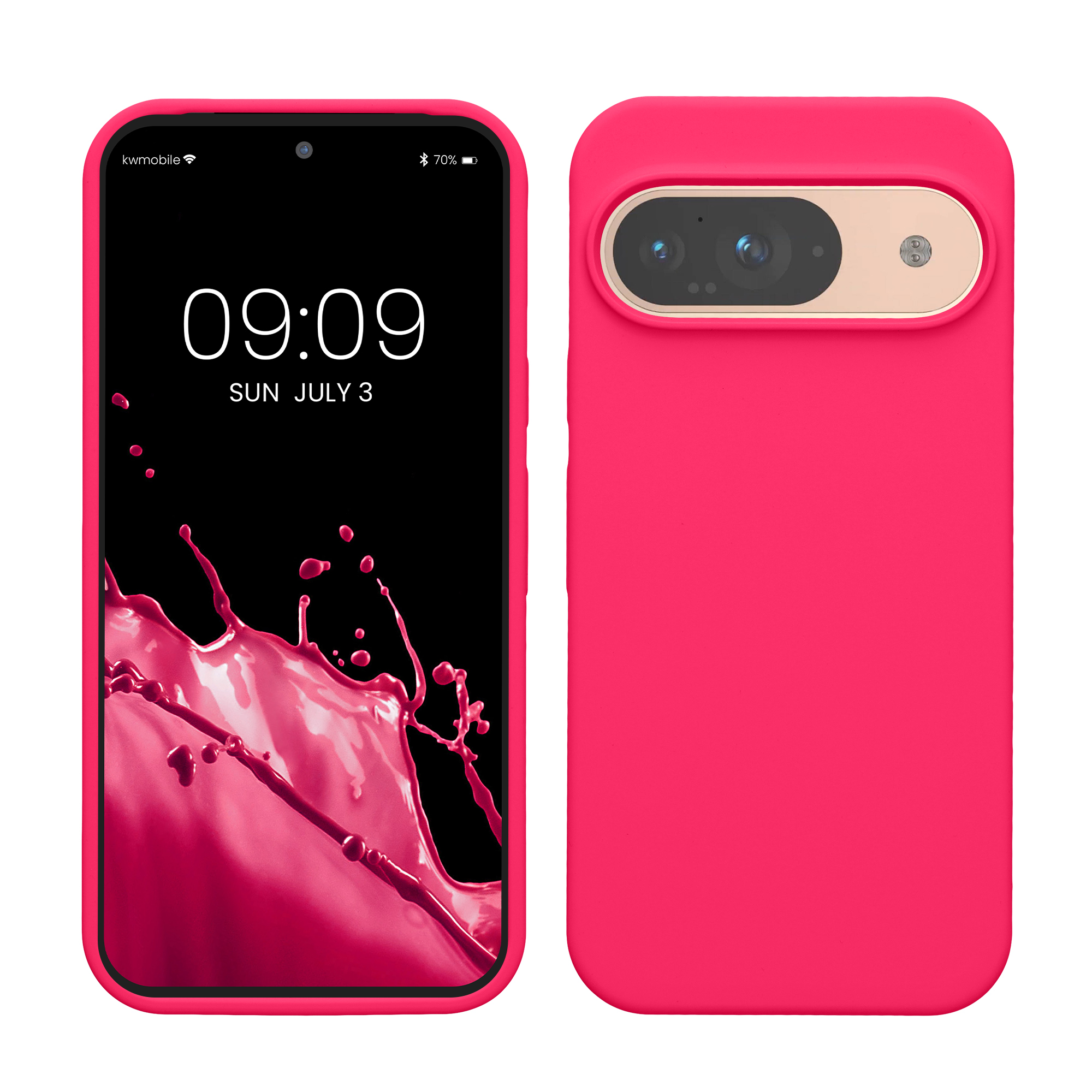 Gummierte Silikon Hülle für Google Pixel 9 / Pixel 9 Pro in Neon Pink