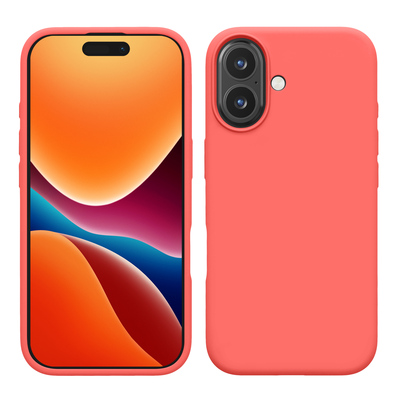 Gummierte Silikon Hülle für Apple iPhone 16 in Neon Koralle