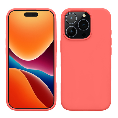 Gummierte Silikon Hülle für Apple iPhone 16 Pro in Neon Koralle