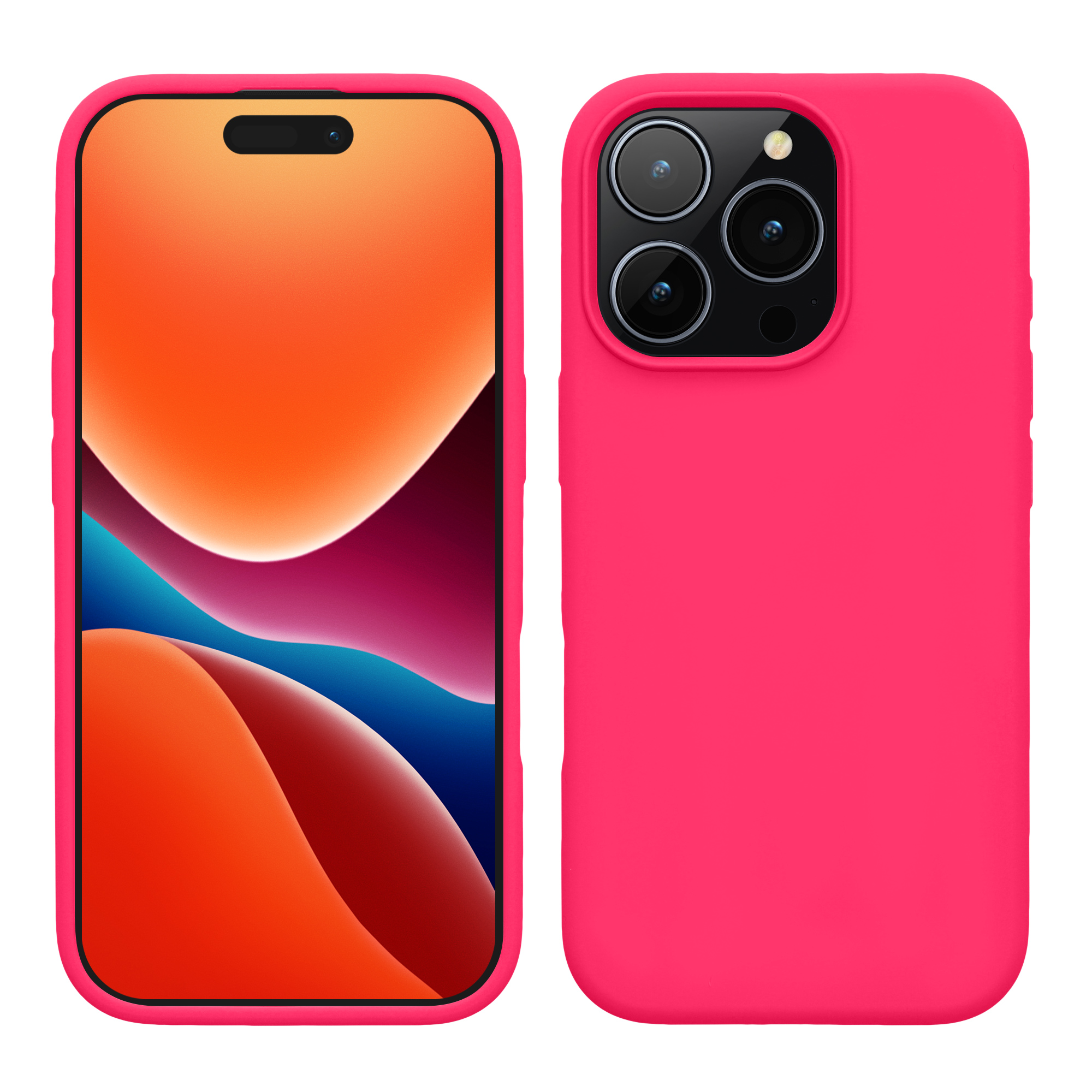 Gummierte Silikon Hülle für Apple iPhone 16 Pro in Neon Pink