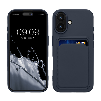 TPU Hülle mit Kartenfach für Apple iPhone 16 Dunkelblau